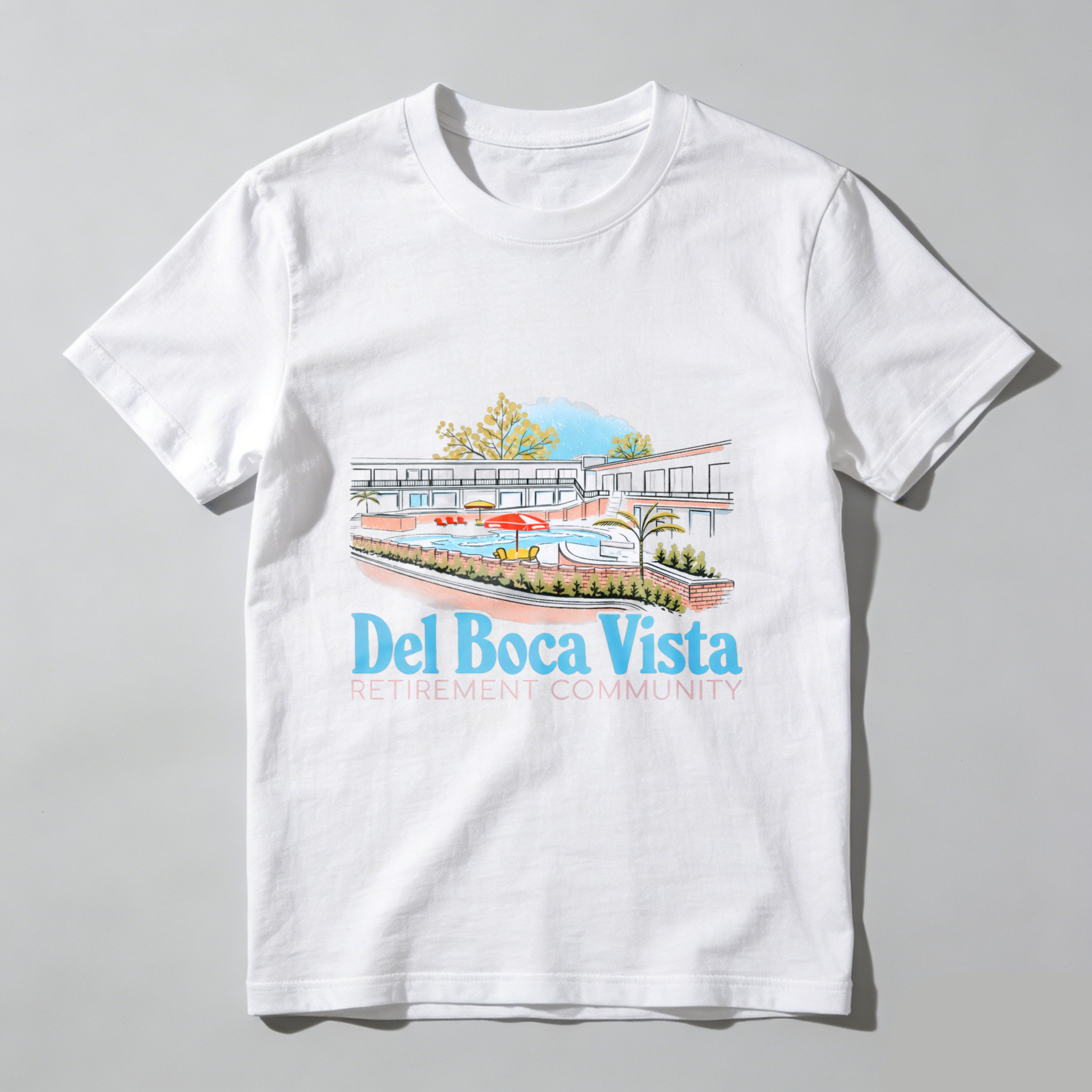 TEECURENT Del Boca Vista Retirement Community T Shirt Men Women Casual Wear Graphic Tee Summer Pool Resort Lifestyle Apparel