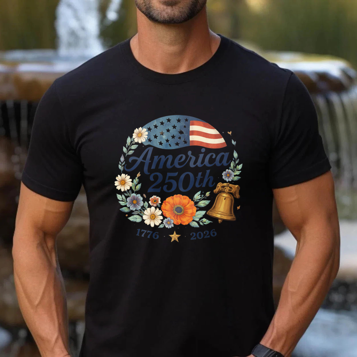 America 250th Anniversary 1776 To 2026 Independence Day Celebration T Shirt With Liberty Bell And Floral Design