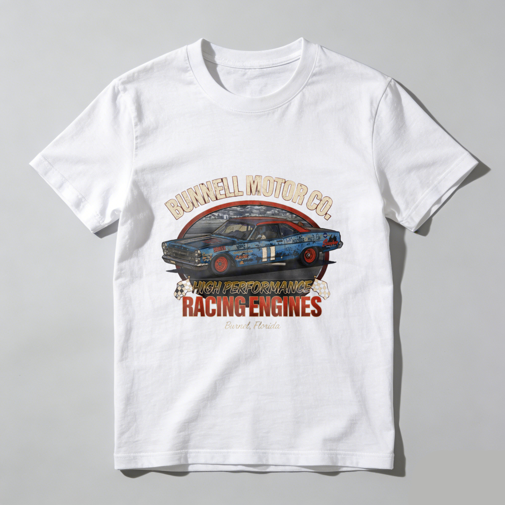 Bunnell Motor Co High Performance Racing Engines T-Shirt Classic Car Garage Logo Black Cotton Shirt For Men And Women