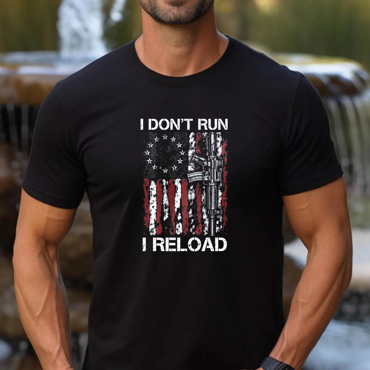TEECURENT I Dont Run I Reload American Flag Gun T Shirt