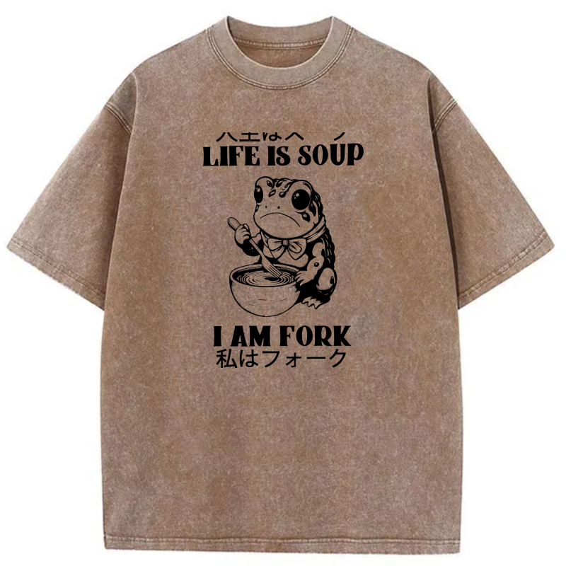 Life Is Soup I Am Fork Frog Eating Bowl tshirt 100% cotton