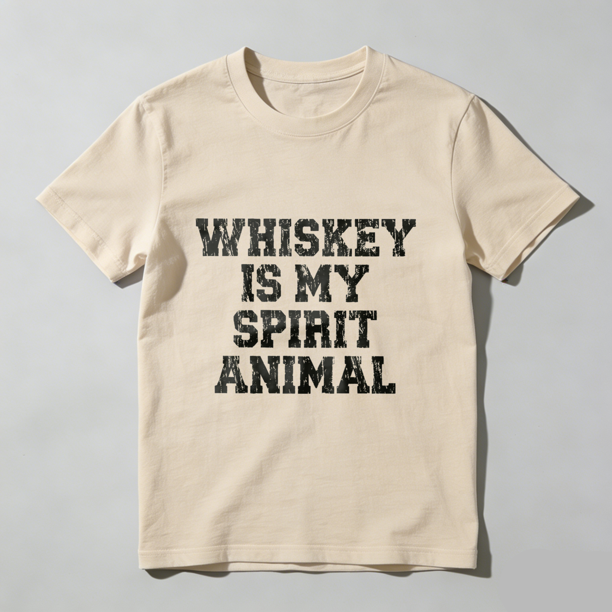 TEECURENT Whiskey Is My Spirit Animal T Shirt Funny Drinking Quote Men Women Casual Crewneck Tee Shirt