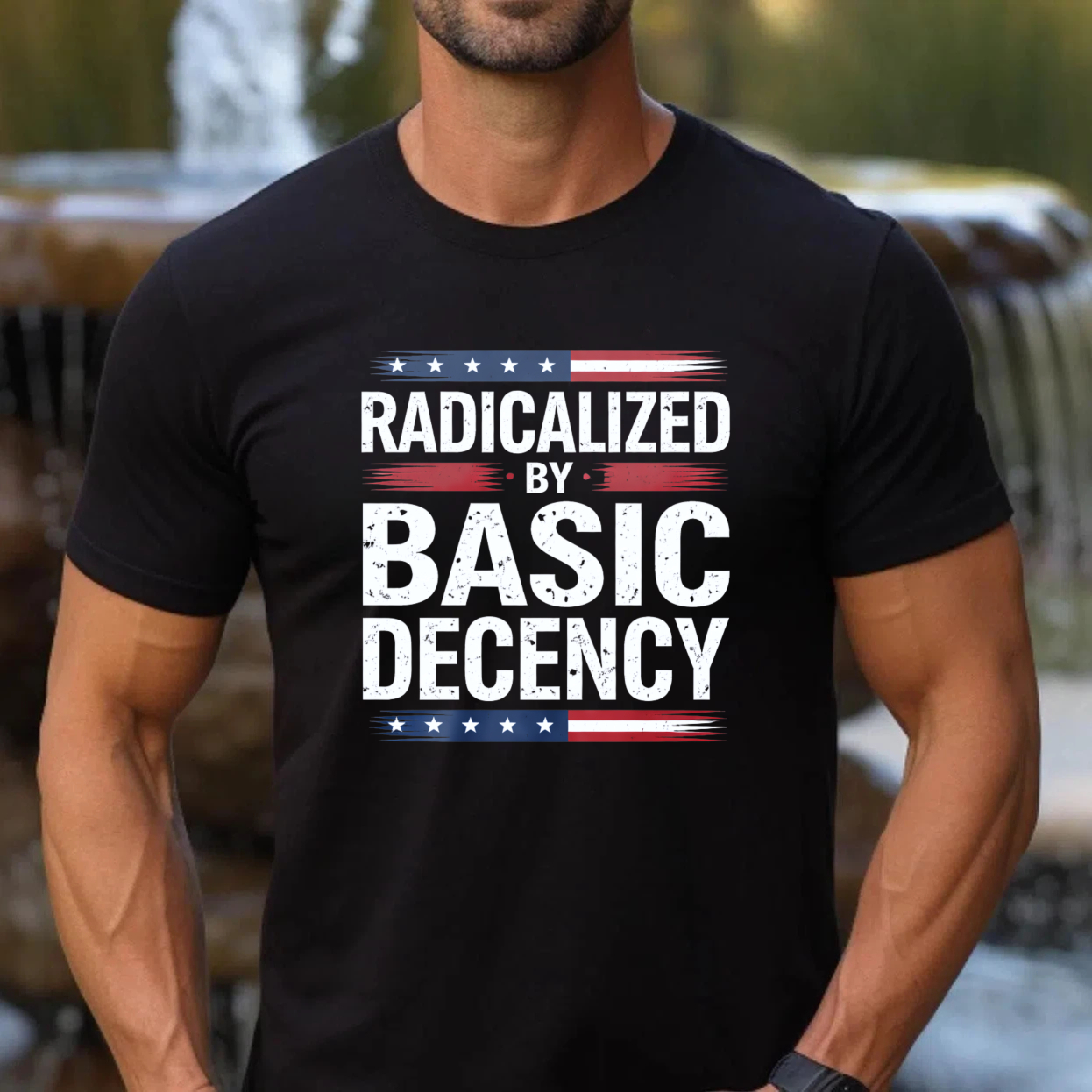 TEECURENTRadicalized By Basic Decency American Flag Design T Shirt Men Women Political Statement Graphic Tee Black-TeeCurent
