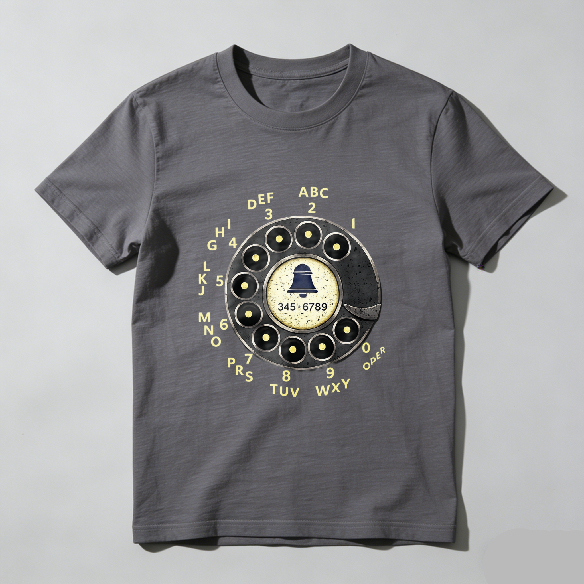 Vintage Rotary Phone Dial T-Shirt Made In Usa Classic Telephone Design Black Cotton Shirt For Men And Women Retro Communication Style Gift Idea