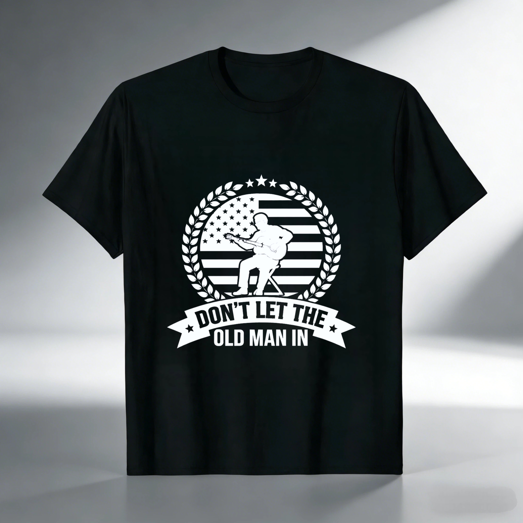 TEECURENT Dont Let The Old Man In American Flag T-Shirt Funny Humorous Graphic Tee Men Women Casual Wear