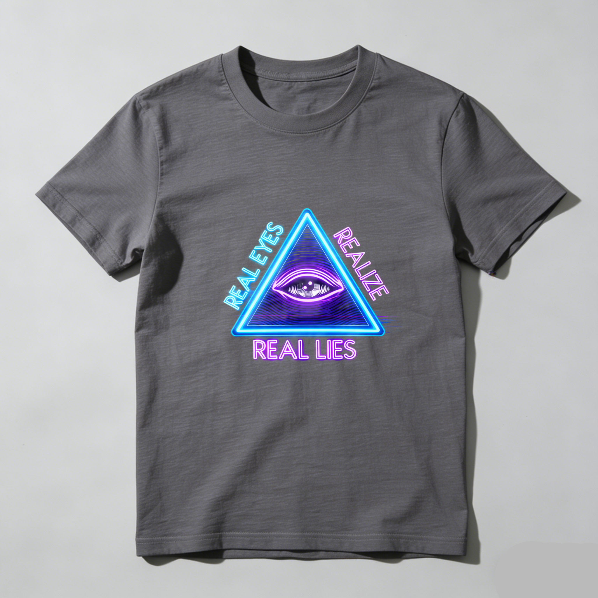 TEECURENT  Real Eyes Realize Real Lies Neon Triangle Eye Design TEECURENT