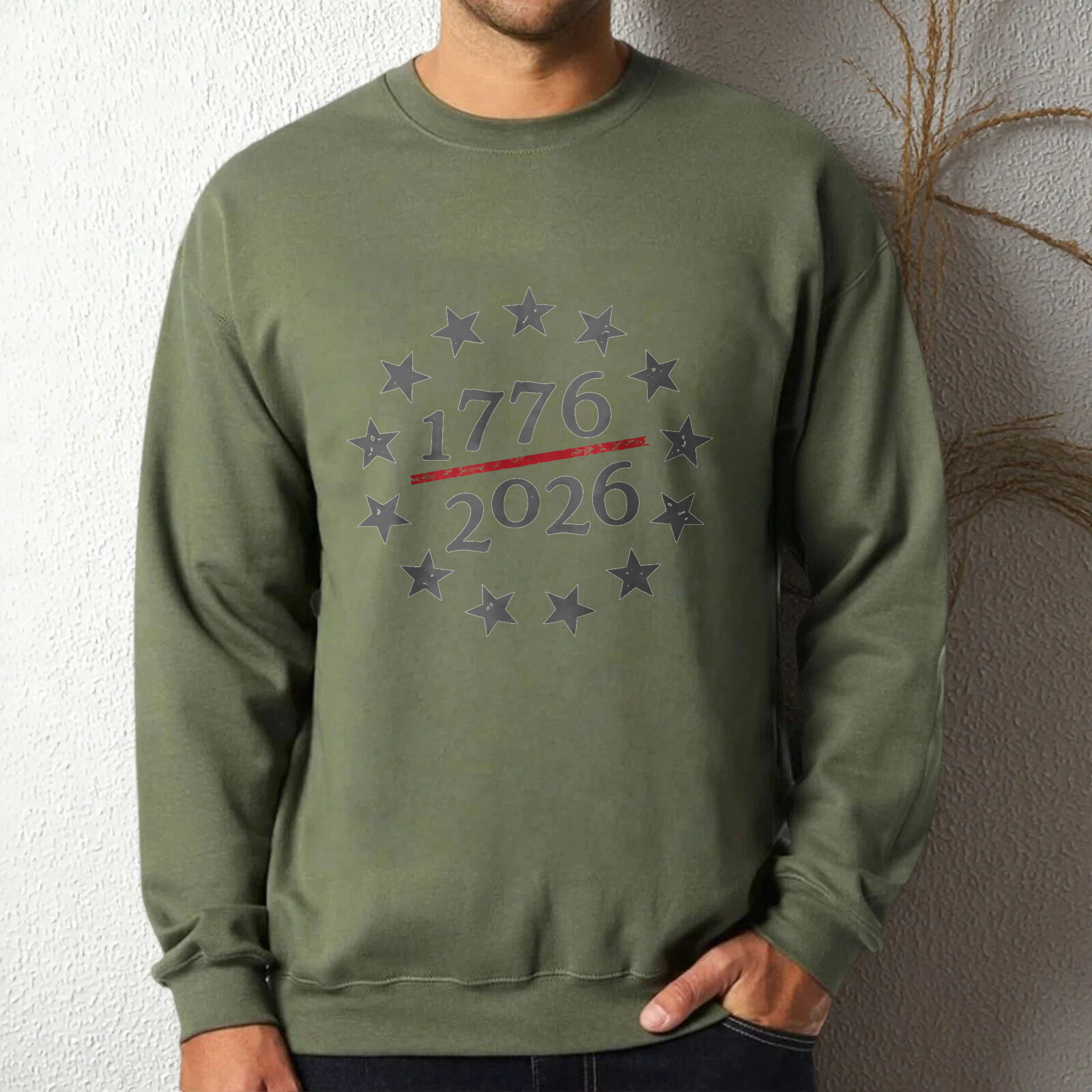 Black Sweatshirt 1776 2026 Stars Design American Independence Day Celebration Apparel Unisex Crewneck Pullover Casual Wear
