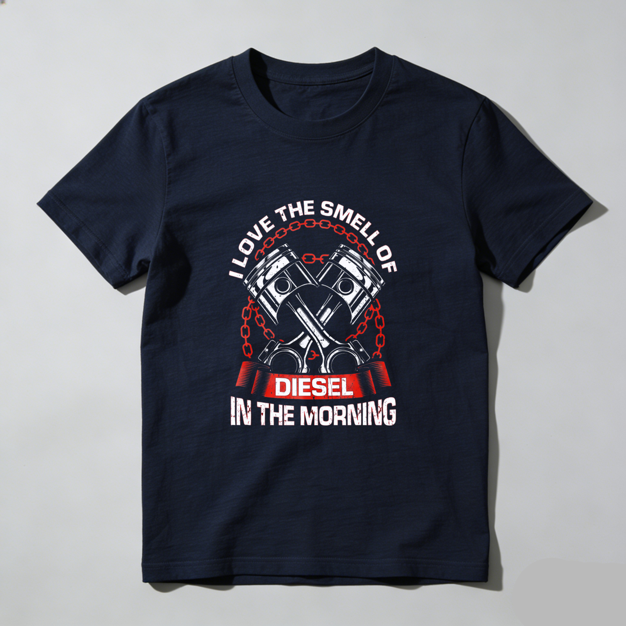 I Love The Smell Of Diesel In The Morning T-Shirt For Men Diesel Engine Piston Design Black Tee Shirt Automotive Gift For Truck Drivers And Mechanics