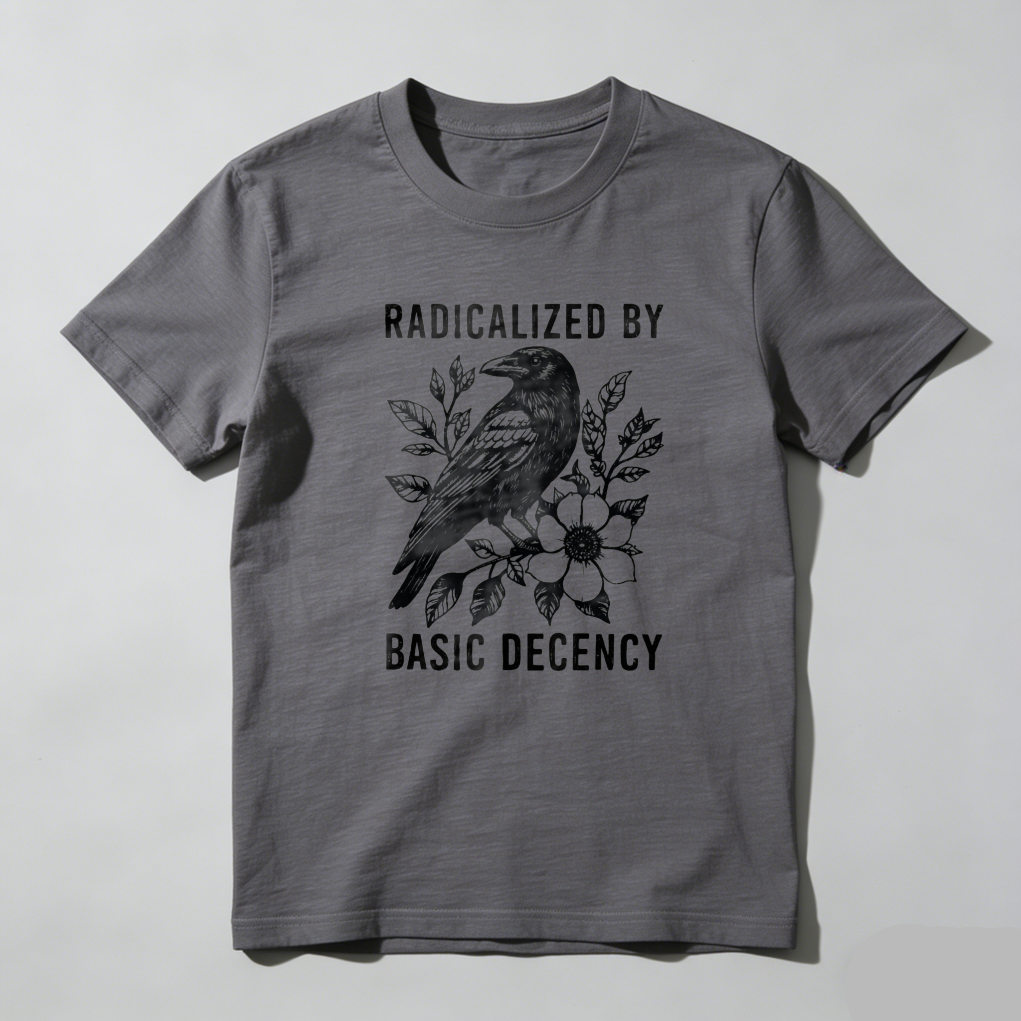 TEECURENTRadicalized By Basic Decency Bird And Floral Design T Shirt-TeeCurent