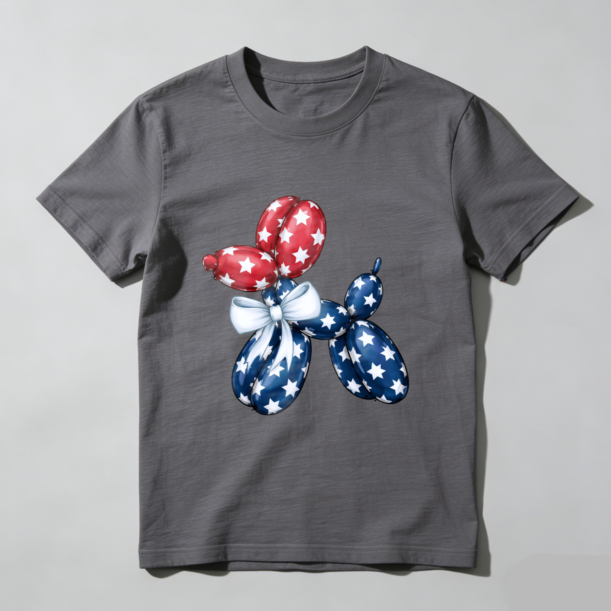 TEECURENT Patriotic Balloon Dog T-Shirt American Flag Design Independence Day Celebration Red White Blue Stars And Stripes Graphic Tee WOMEN