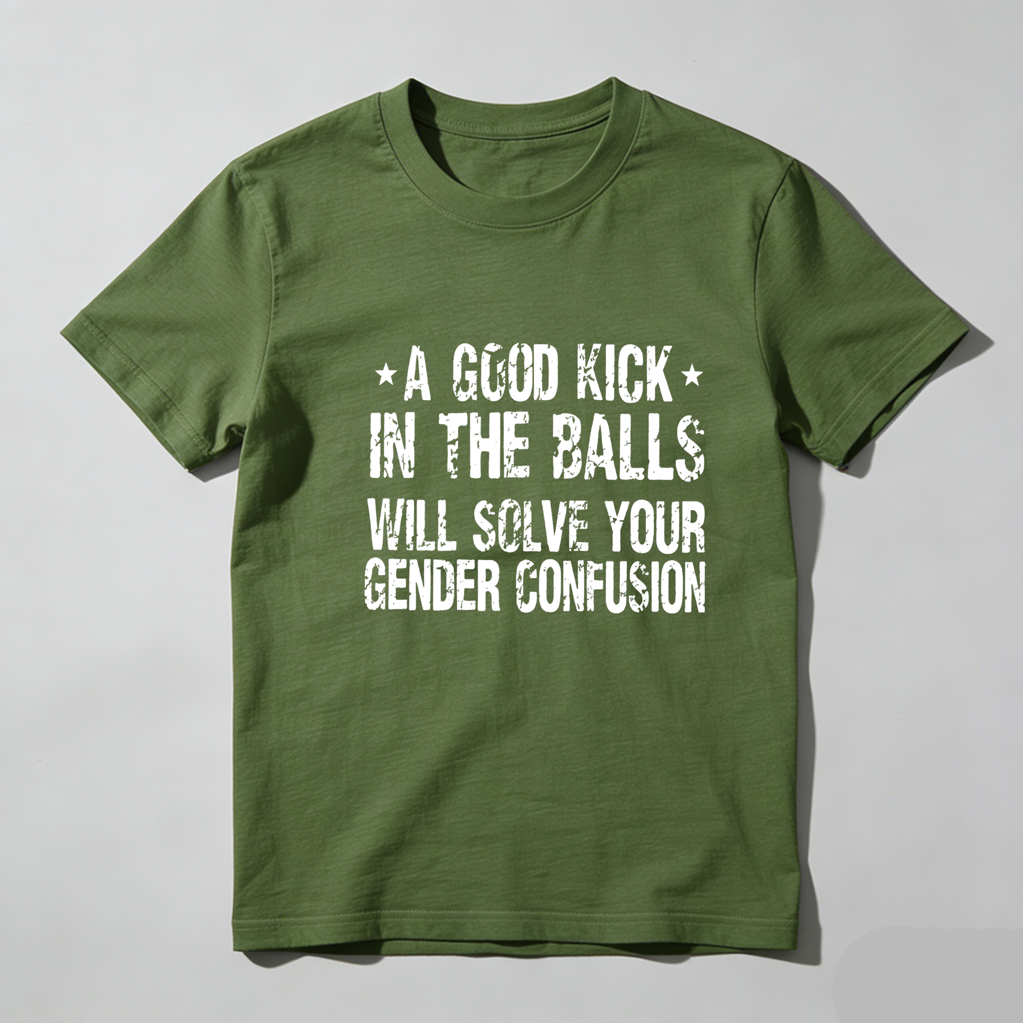 TEECURENT A Good Kick In The Balls Will Solve Your Gender Confusion Pure Cotton Short Sleeve T Shirt-TeeCurent