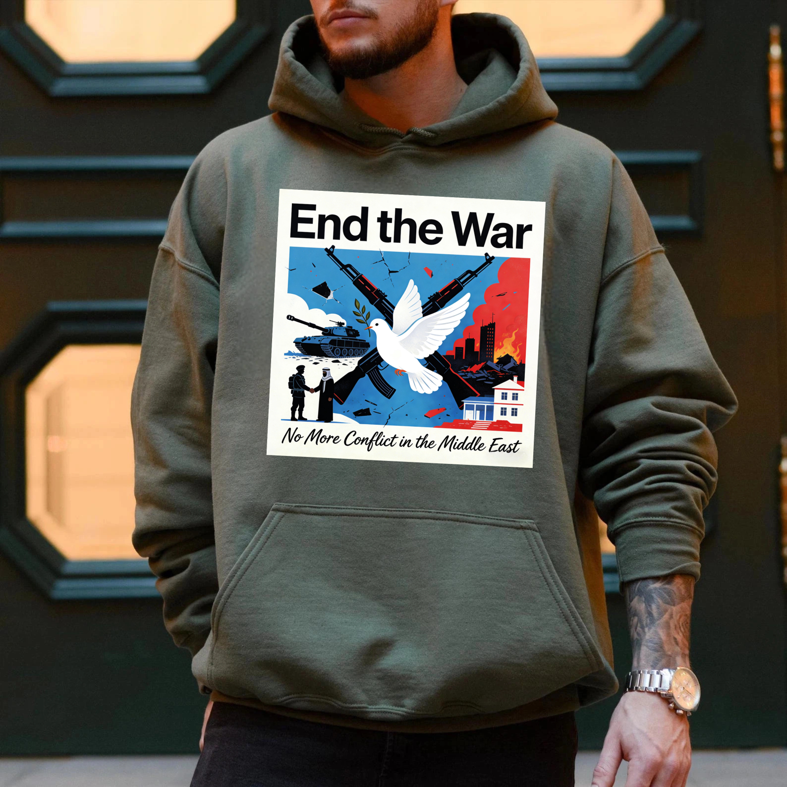 TEECURENT End The War No More Conflict In The Middle East Peace Dove Hoodie For Men Women Unisex Sweatshirt Anti War Statement Apparel