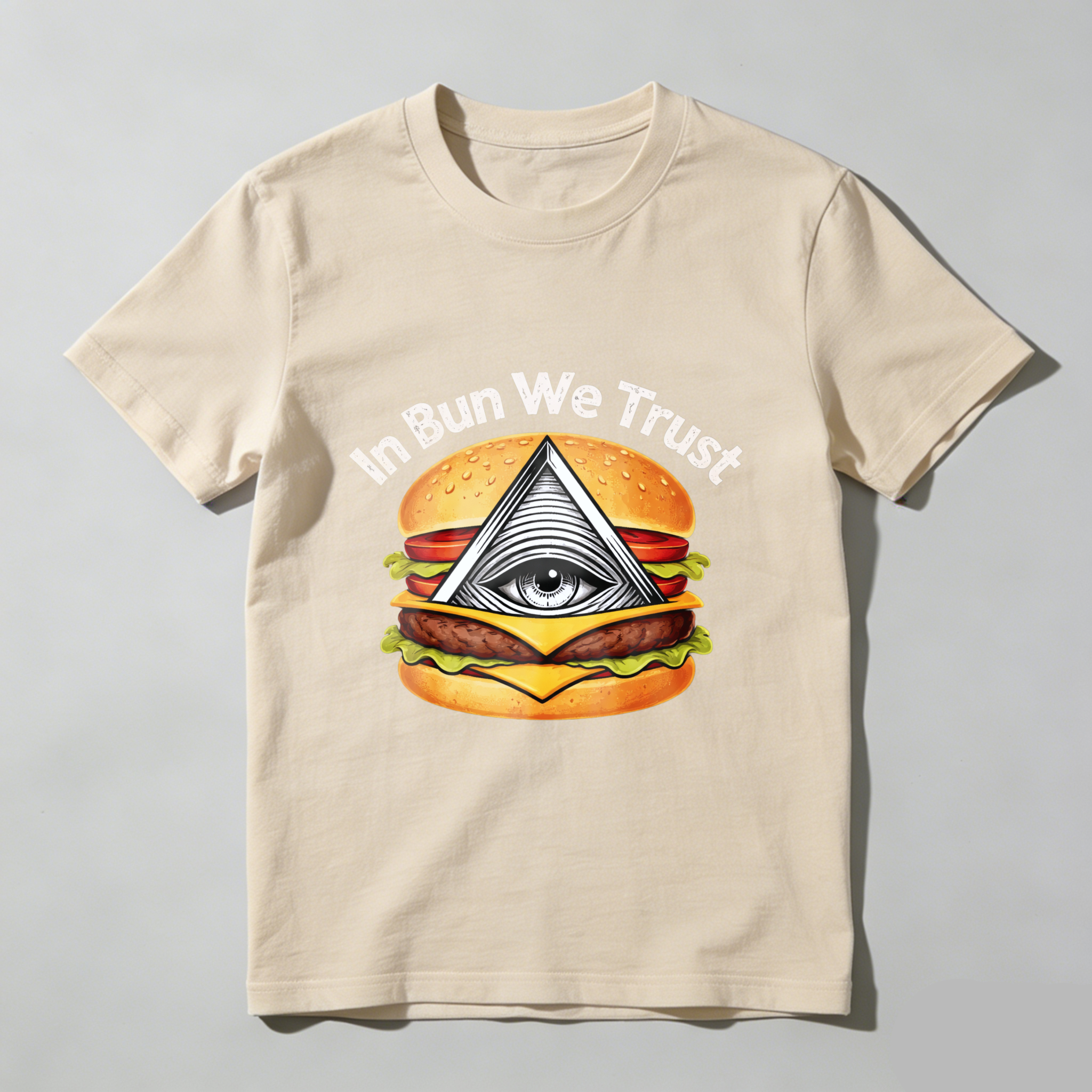 TEECURENT  In Bun We Trust Burger With Eye Pyramid TEECURENT