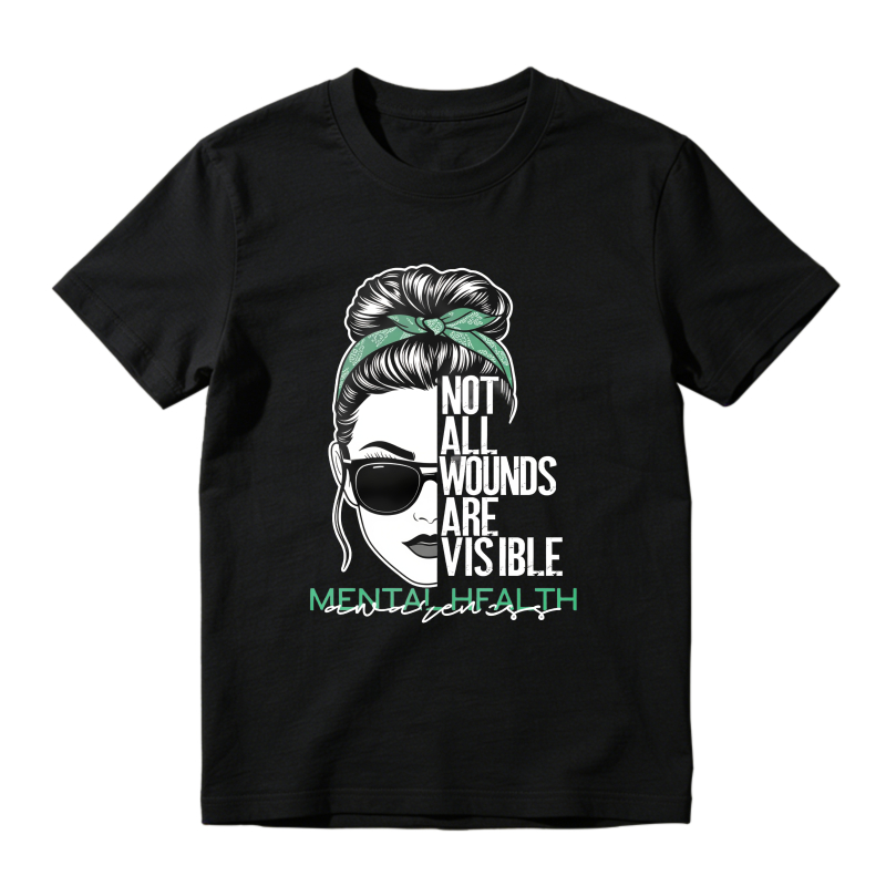 Dorawear™ Mental Health Awareness Not All Wounds Are Visible Woman With Sunglasses And Hair Bun Unisex Classic T-shirt