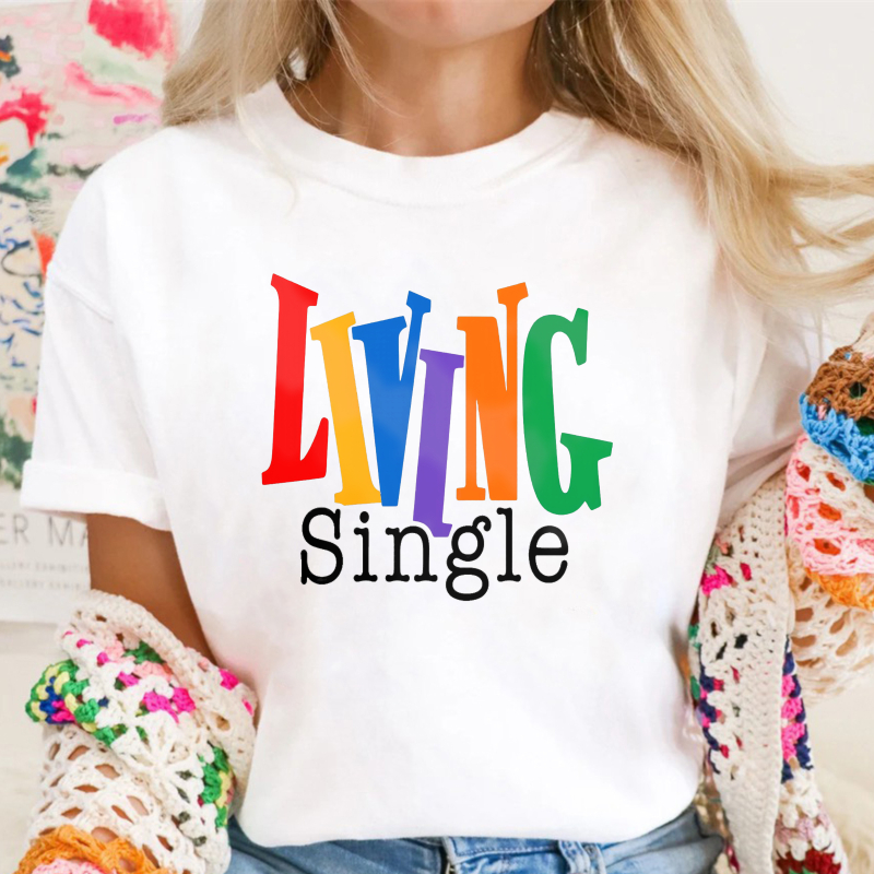 Living Single Bright Colored Lettering Graphic Cotton T-Shirt