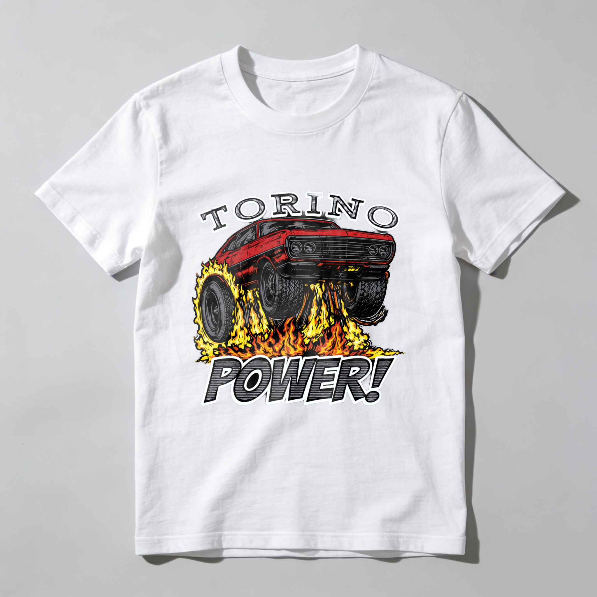 Torino Power Muscle Car T Shirt Classic Red Hot Rod Design Flame Graphic Men Women Auto Enthusiast Gift Apparel