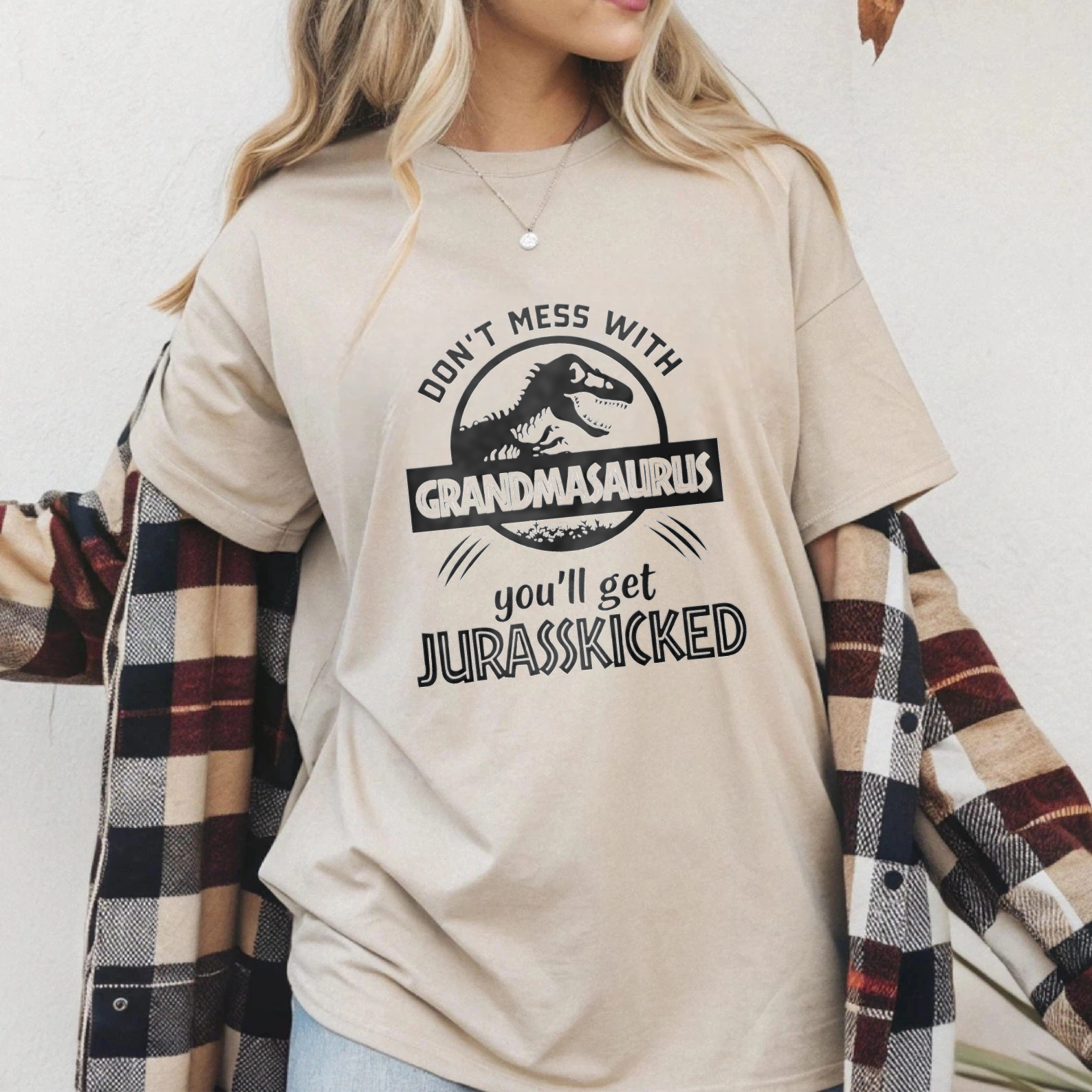 TEECURENT Dont Mess With Grandmasaurus Youll Get Jurasskicked Funny Dinosaur Shirt For Grandma Mother Birthday Gift Humor Tshirt WOMEN