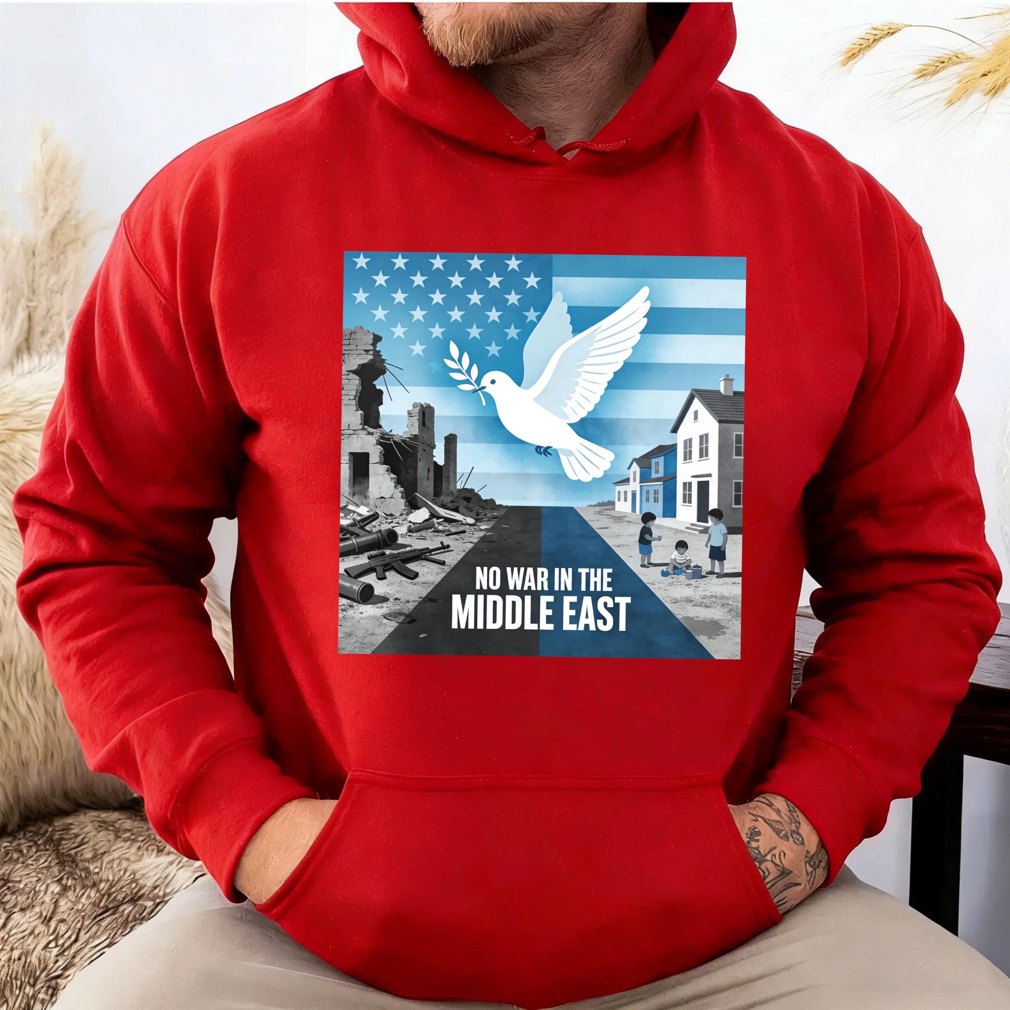 TEECURENT No War In The Middle East Peace Dove Usa Flag Hoodie For Men Women Anti War Statement Sweatshirt Political Activism Apparel