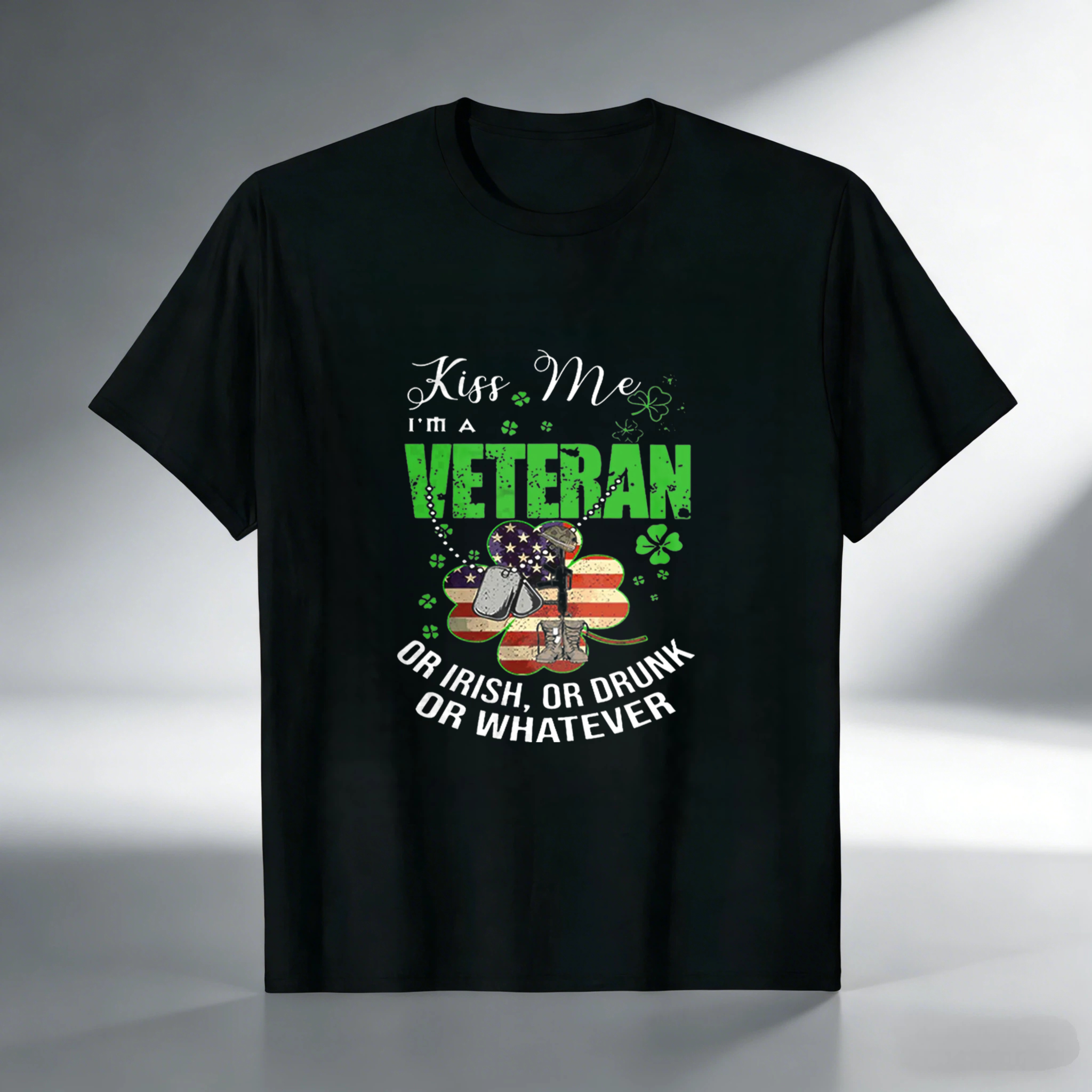 TEECURENT Kiss Me I'm A Veteran Or Irish Or Drunk Or Whatever tshirt 100% cotton