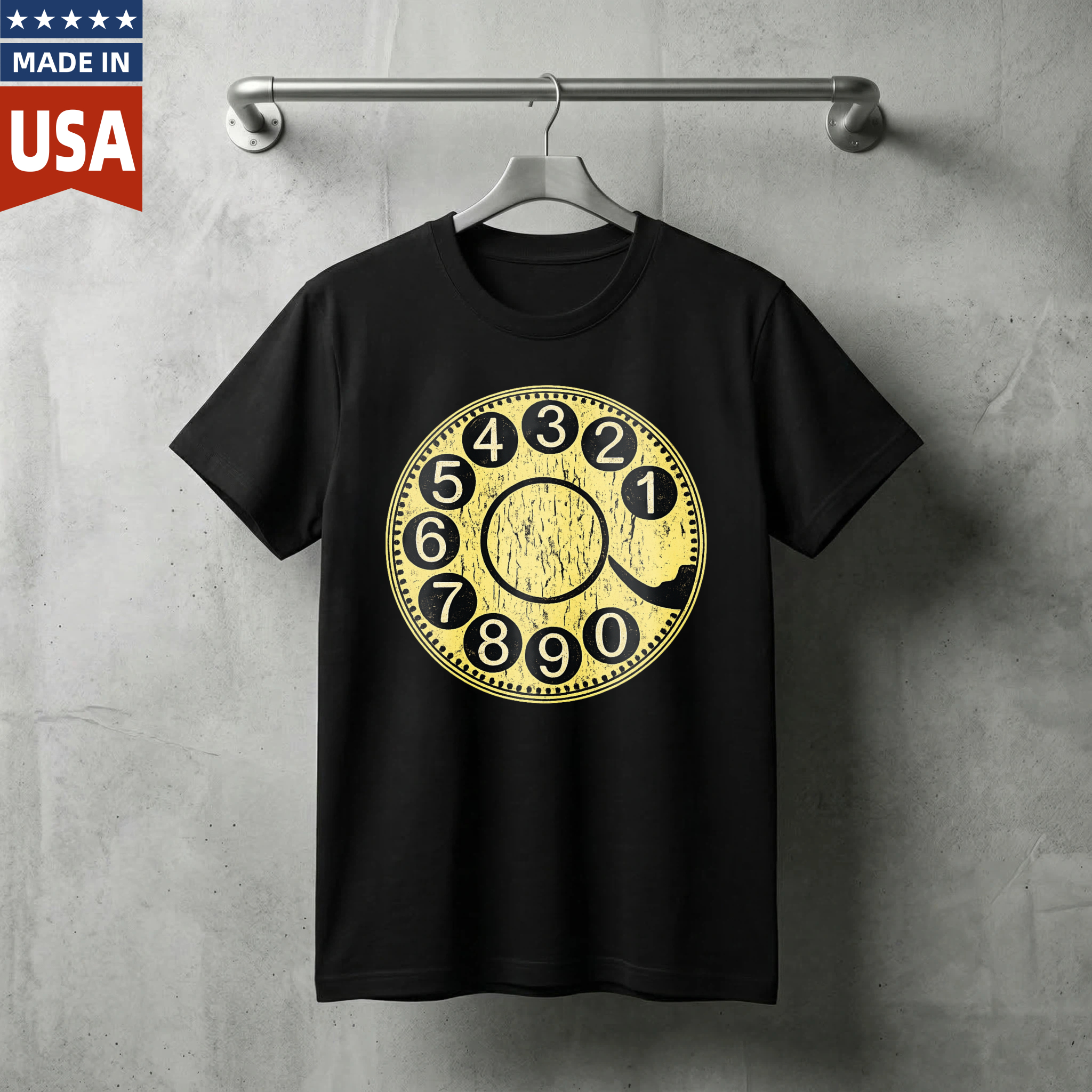 Vintage Rotary Dial Phone T-Shirt Made In Usa Retro Telephone Design Black Cotton Shirt Unisex Classic Style Gift For Tech Enthusiasts