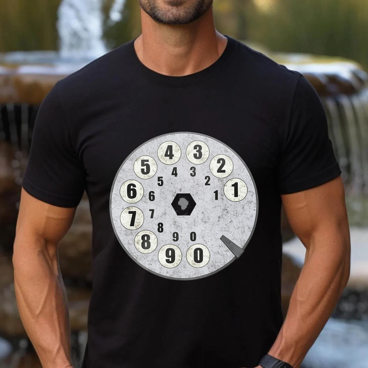 Retro Telephone Dial Design Black T Shirt Made In Usa