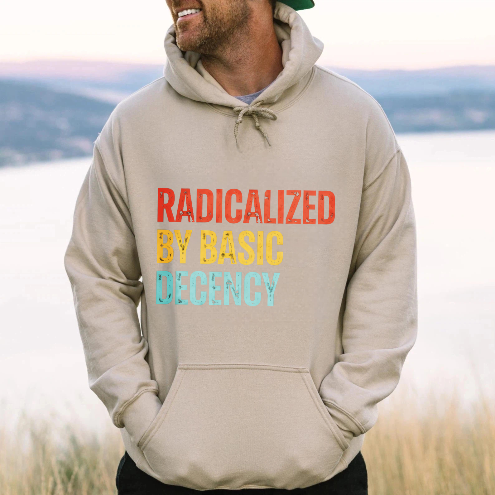 TEECURENT Gildan Radicalized By Basic Decency Hoodie Sweatshirt Black Unisex Casual Wear Statement Graphic Pullover Coat