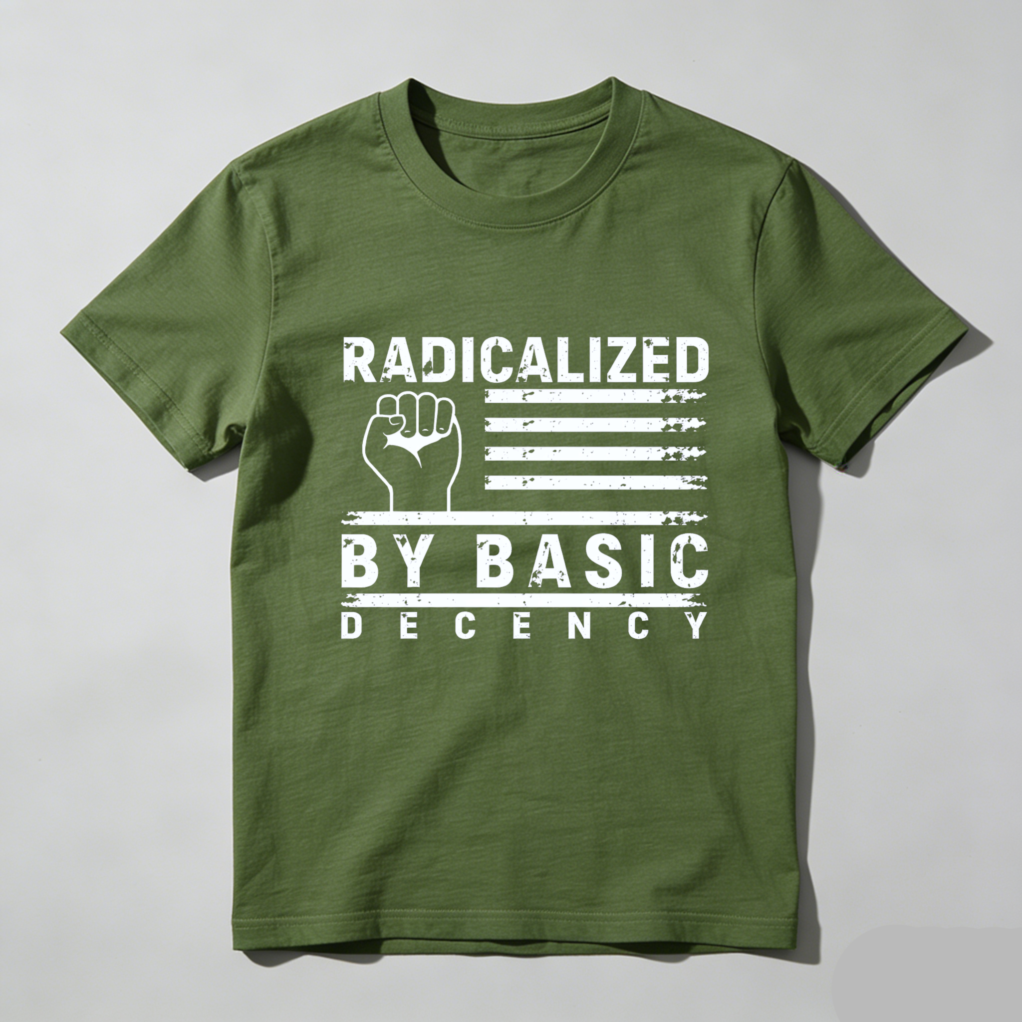 TEECURENTRadicalized By Basic Decency T Shirt With Fist And American Flag Design Black Men Women Unisex Streetwear Graphic Tee-TeeCurent
