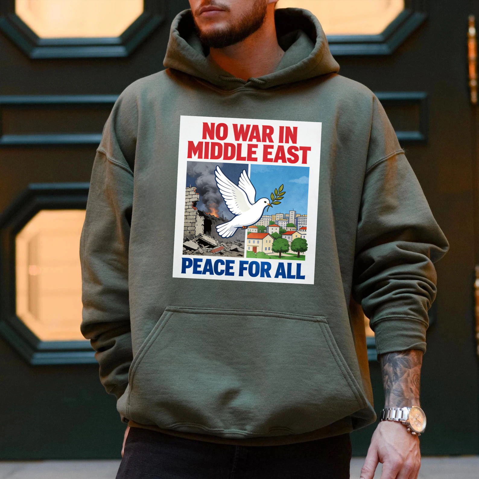 TEECURENT No War In Middle East Peace For All Hoodie With Dove And Olive Branch Design Anti War Statement Sweatshirt For Men Women Unisex Apparel