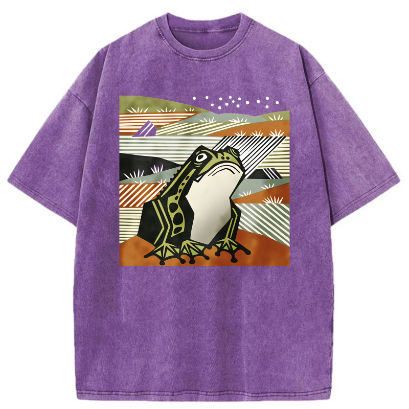 Frog In Abstract Landscape Pattern tshirt 100% cotton