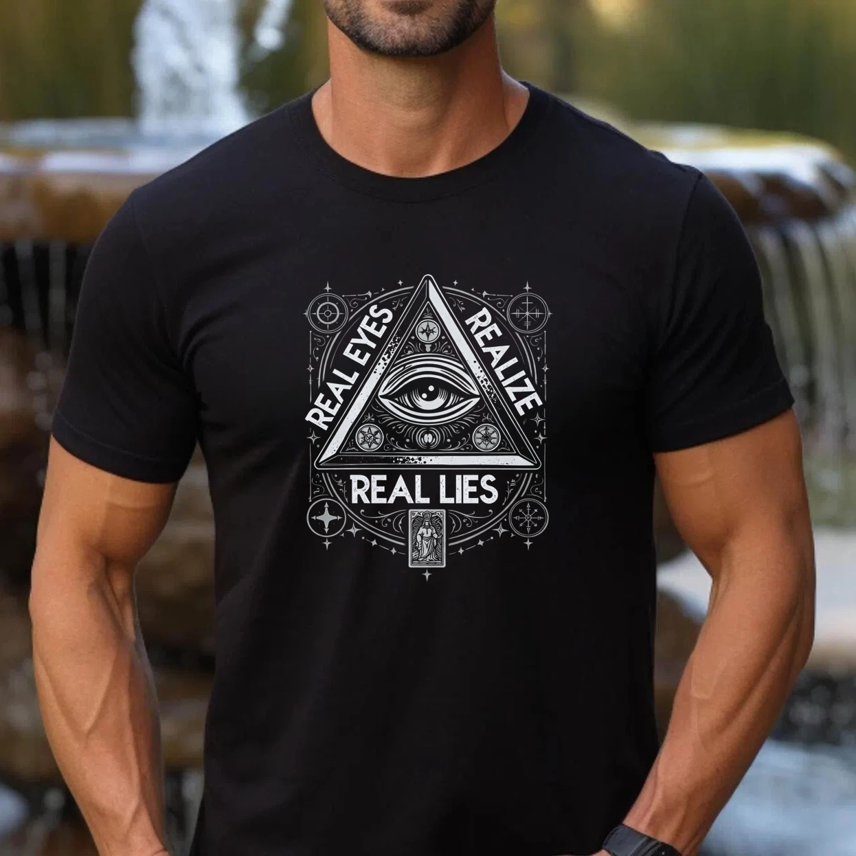 TEECURENT  Real Eyes Realize Real Lies Pyramid Eye Symbol(5) TEECURENT