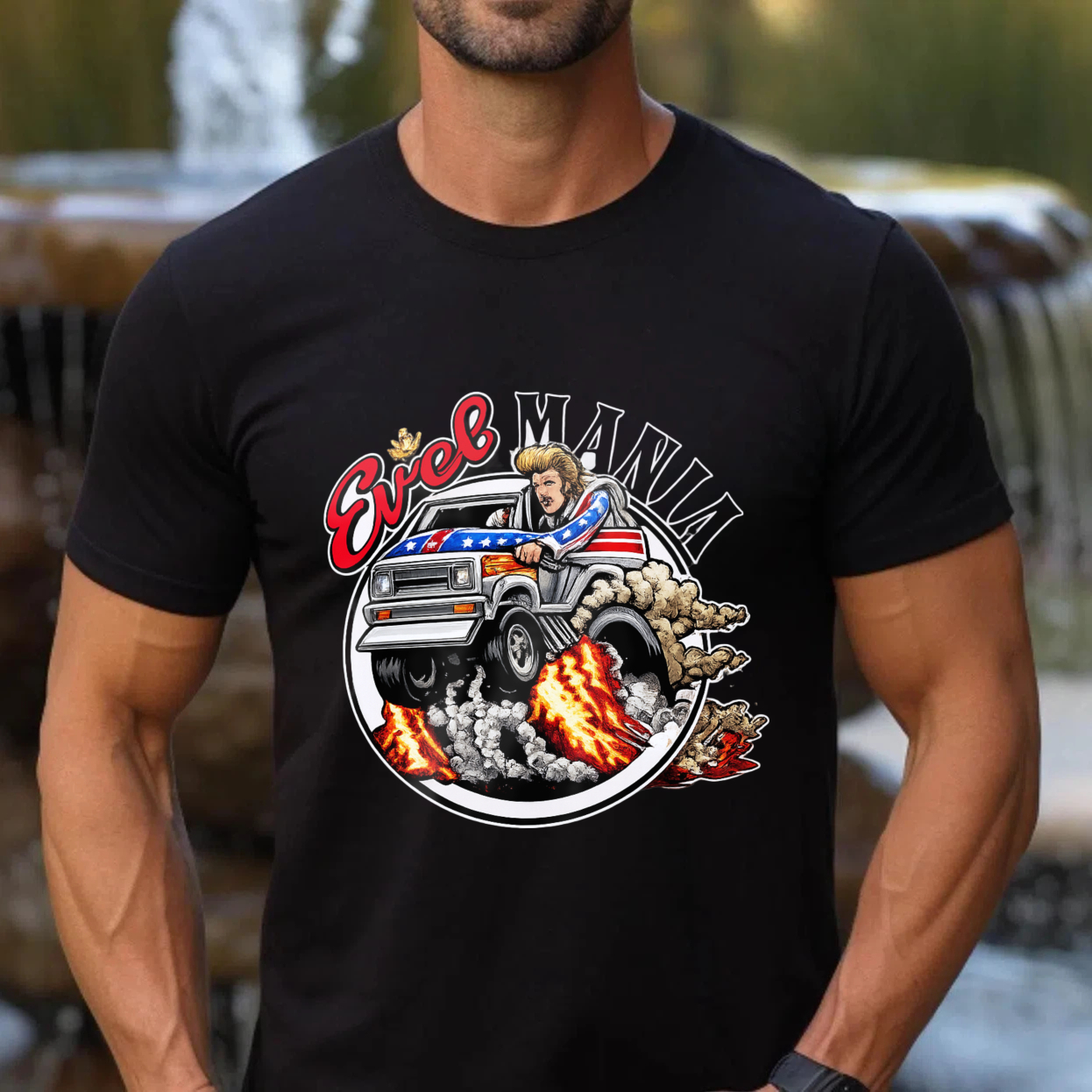 Eric Mania American Flag Truck Graphic T-Shirt Made In Usa