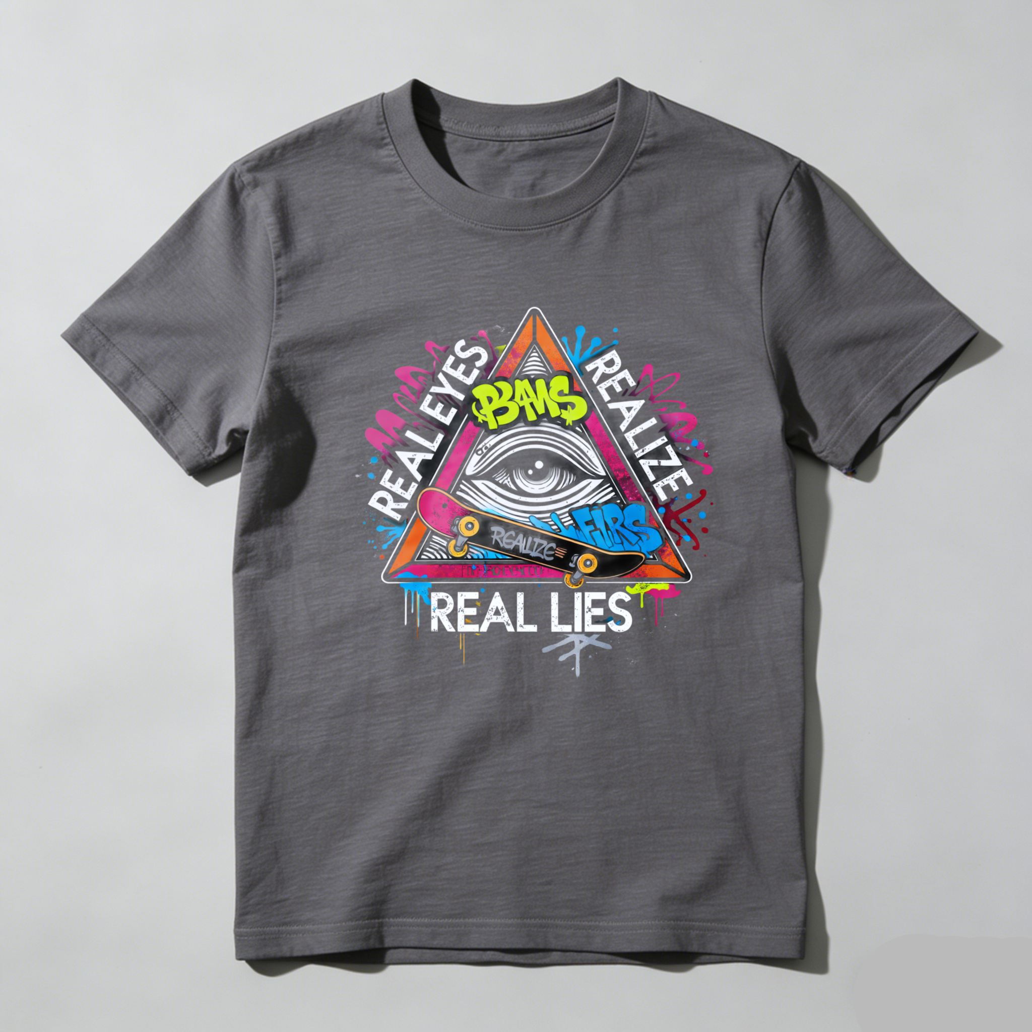 TEECURENT  Real Eyes Realize Real Lies Eye Pyramid Art Design TEECURENT