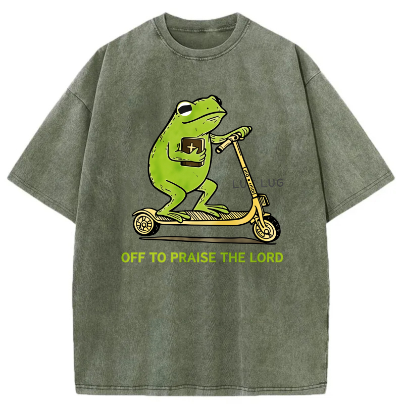 Frog Riding Scooter With Bible And Text tshirt 100% cotton