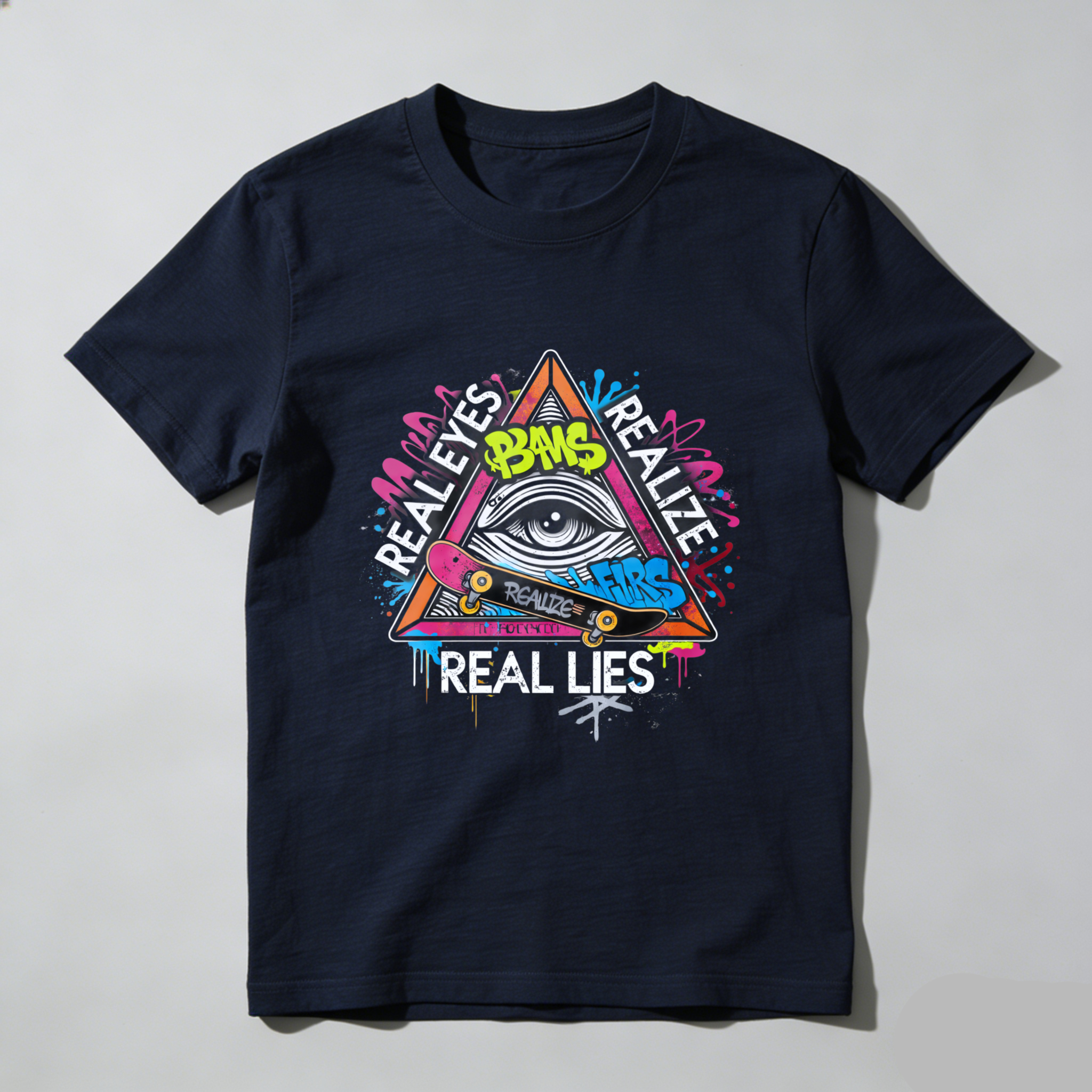 TEECURENT  Real Eyes Realize Real Lies Eye Pyramid Art Design TEECURENT