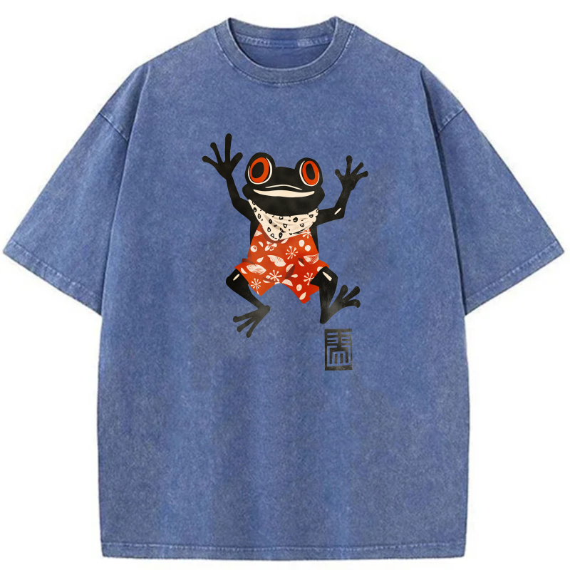 Frog Wearing Red Shirt With White Pattern tshirt 100% cotton