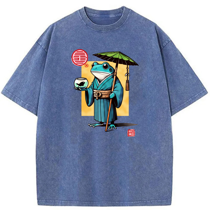 Frog In Kimono Holding Umbrella And Tea Cup tshirt 100% cotton