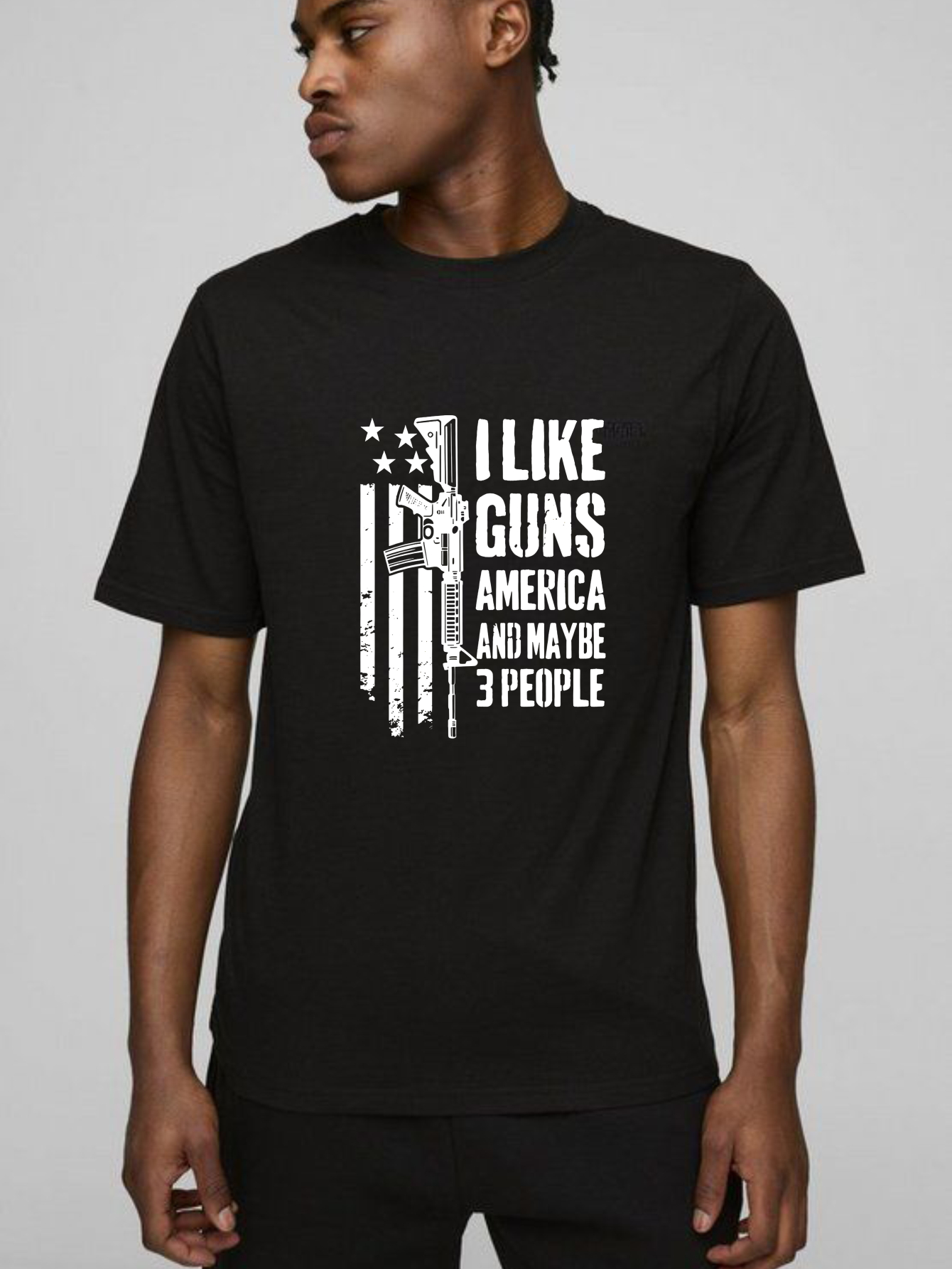 TEECURENT I Like Guns America And Maybe 3 People Pure Cotton Short Sleeve T Shirt-TeeCurent