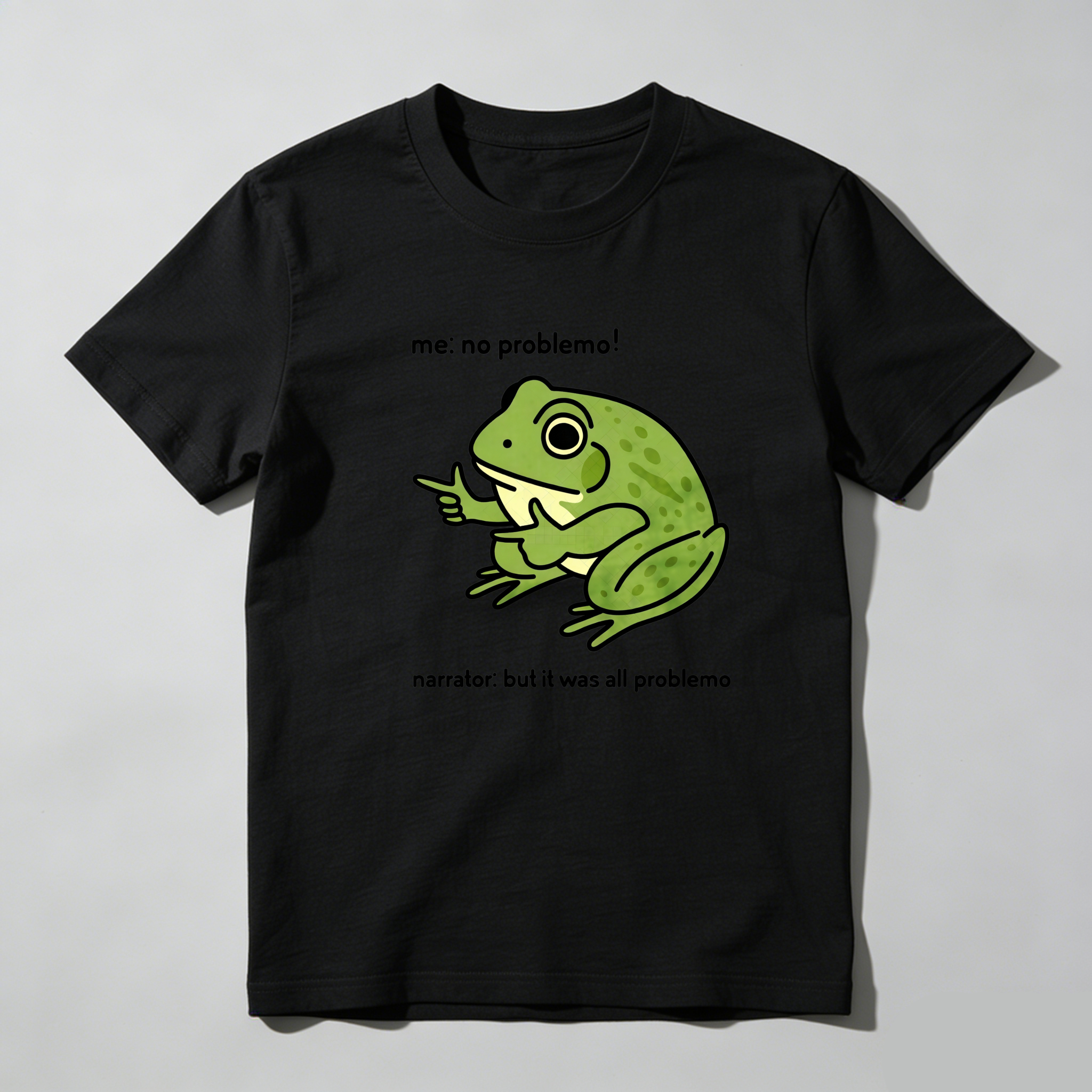 TEECURENT Frog No Problemo Narrator All Problemo Pure Cotton Short Sleeve T-Shirt-TeeCurent