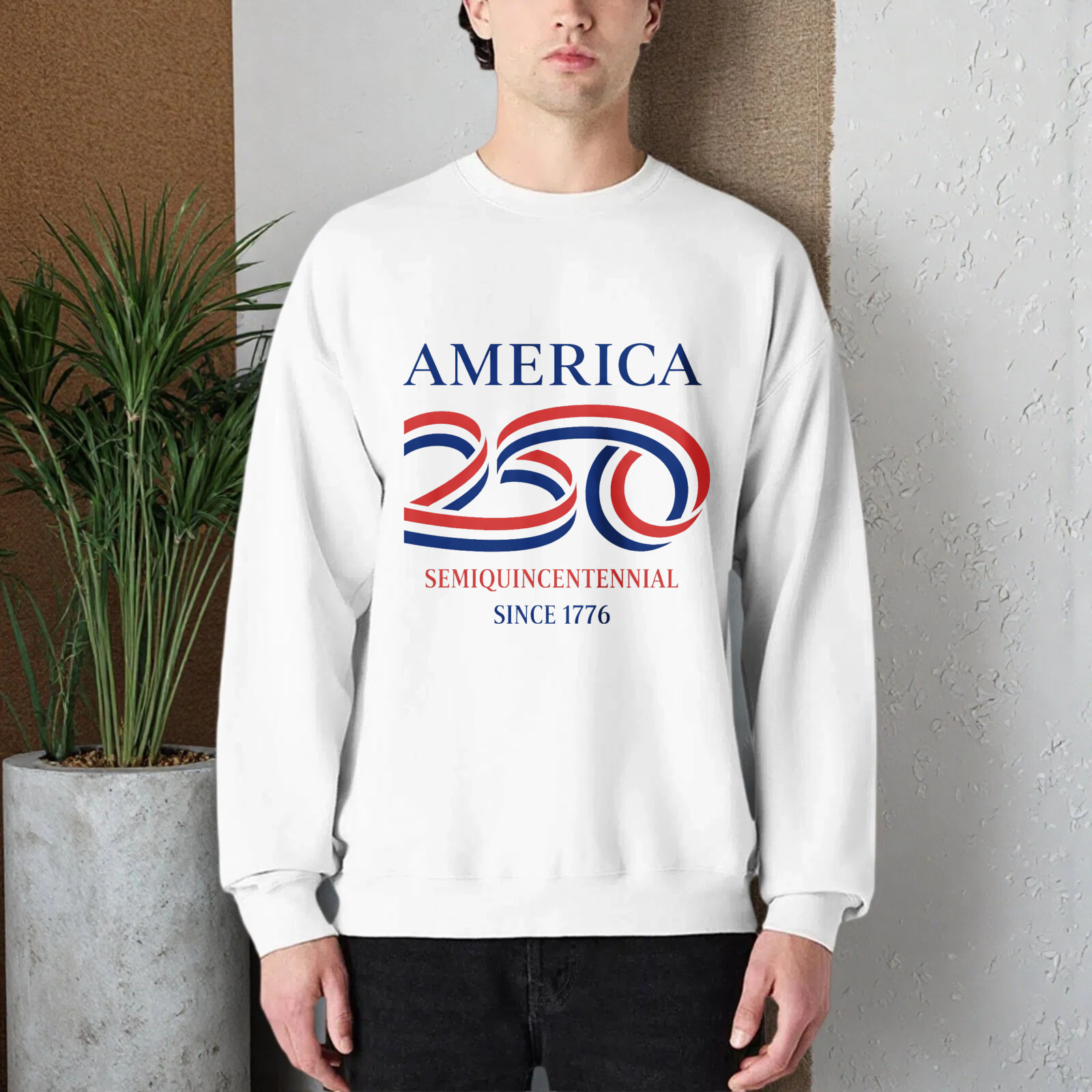 America 250 SemiQuincennial Sweatshirt Black Crewneck Pullover Long Sleeve Casual Graphic Top For Men Women Unisex Apparel 2026 Independence Day Celebration Wear