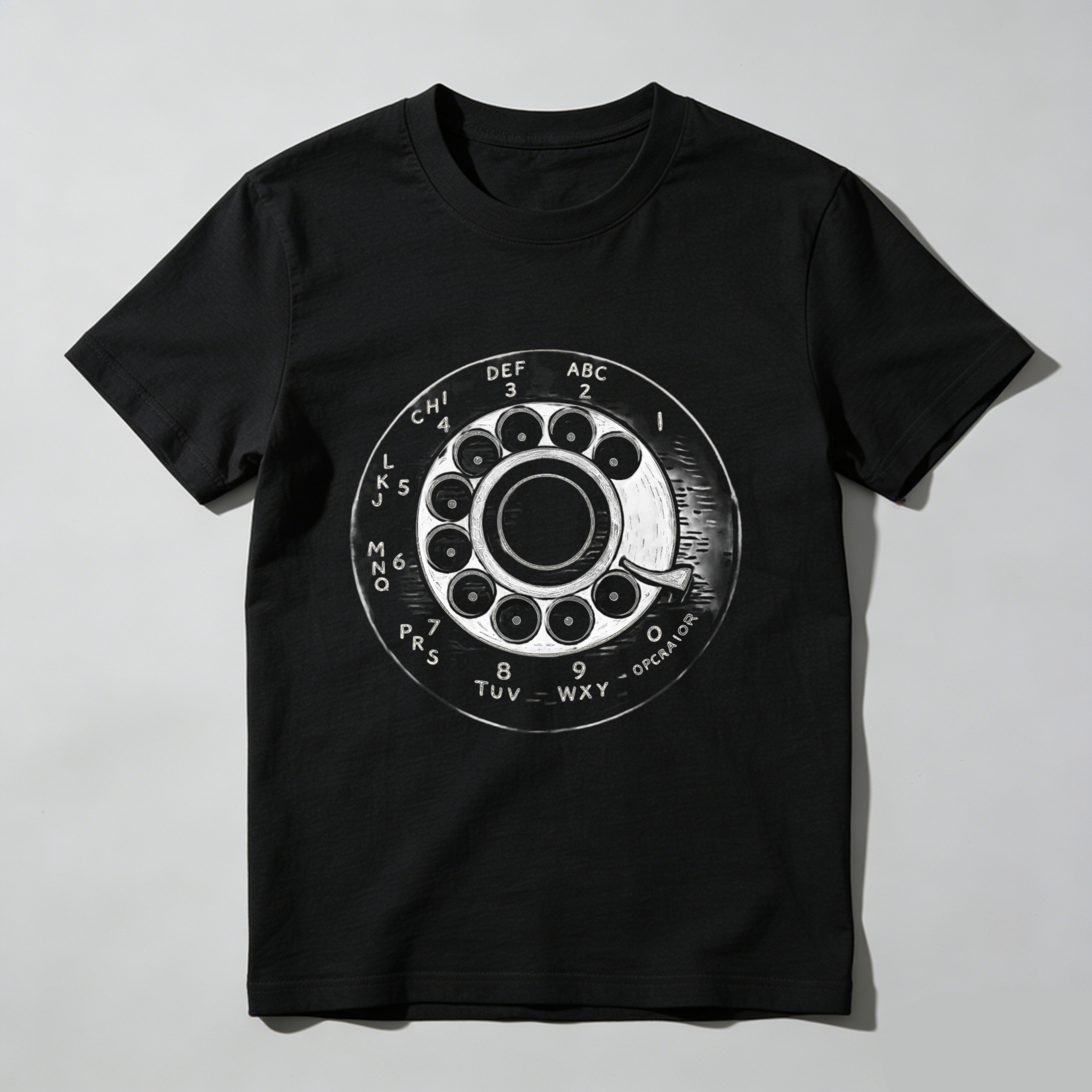 Vintage Rotary Phone Dial Design T Shirt Made In Usa Classic Retro Telephone Pattern Black Cotton Unisex Tee