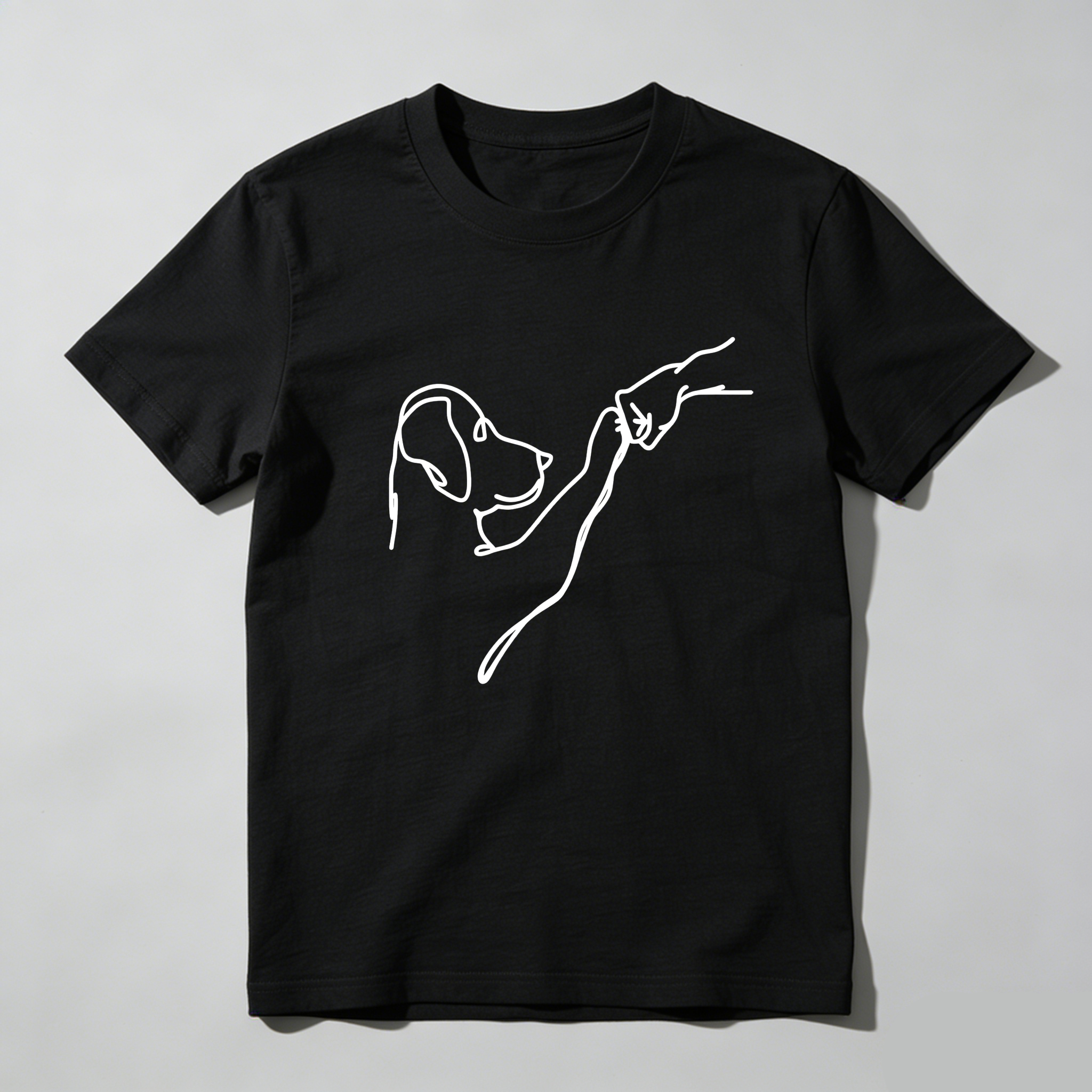 TEECURENT Dog And Hand Line Art Pure Cotton Short Sleeve T Shirt-TeeCurent