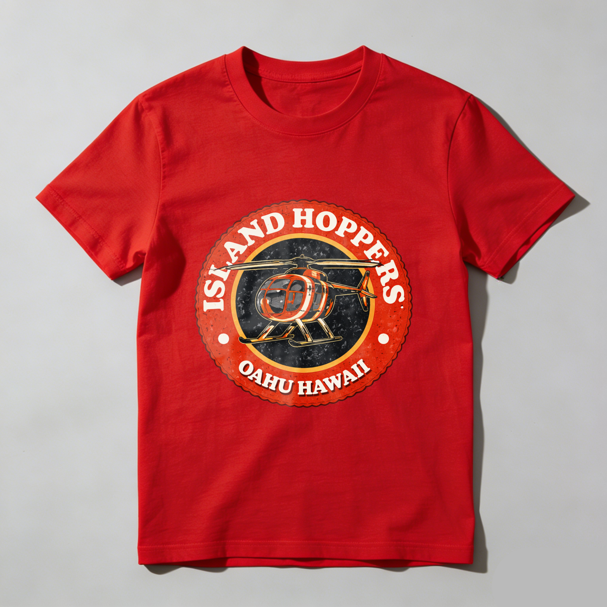 TEECURENT Island Hoppers Oahu Hawaii T-Shirt Helicopter Logo Design Black Men Women Unisex Apparel Gift Souvenir