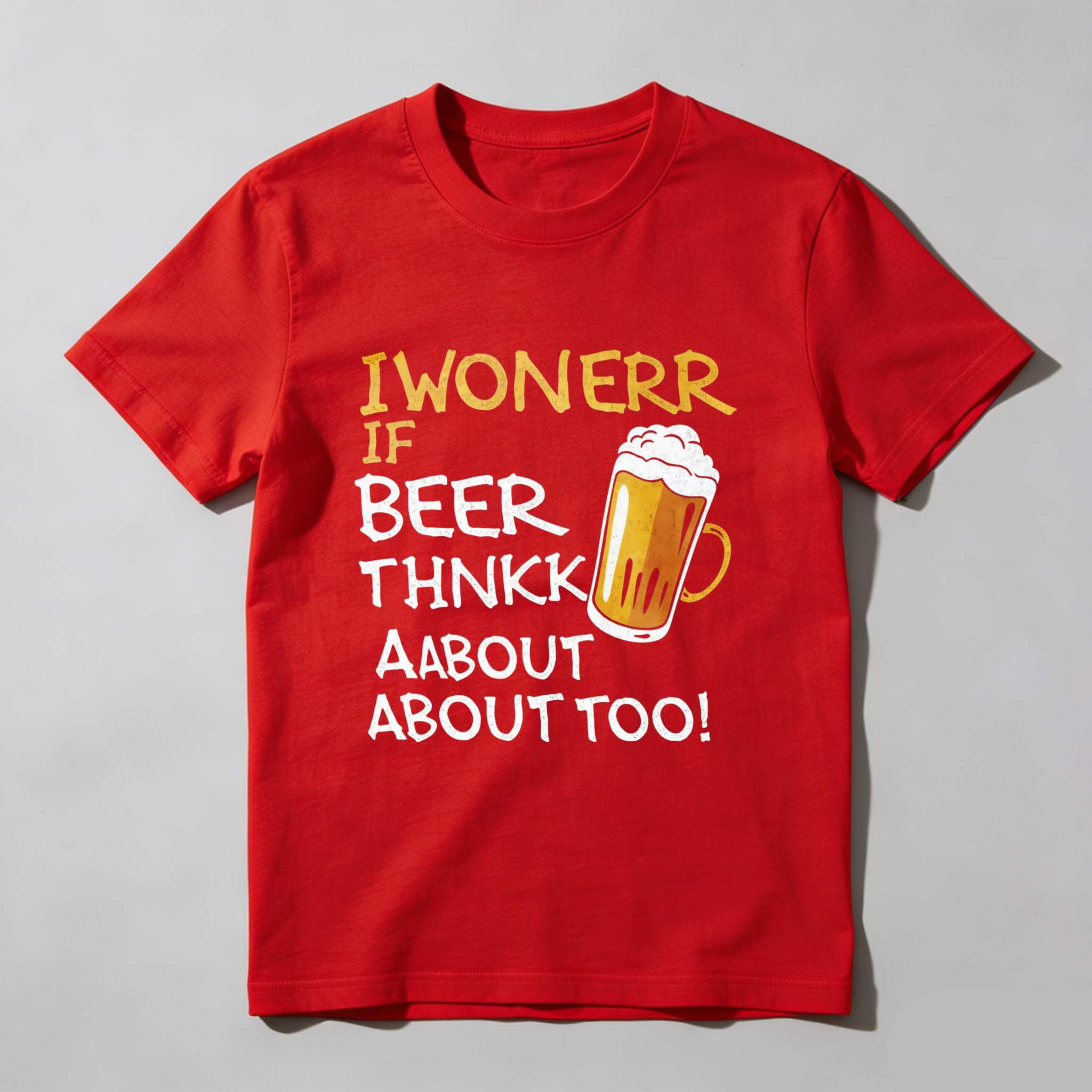 TEECURENT I Wonerr If Beer Thnkk About About Too Funny Beer Lover T Shirt Humorous Drinking Quote Graphic Tee For Men And Women WOMEN