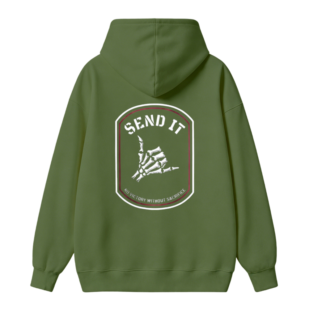 Send It Skeleton Hand Patch No Victory Without Sacrifice Graphic Unisex Classic Hoodie