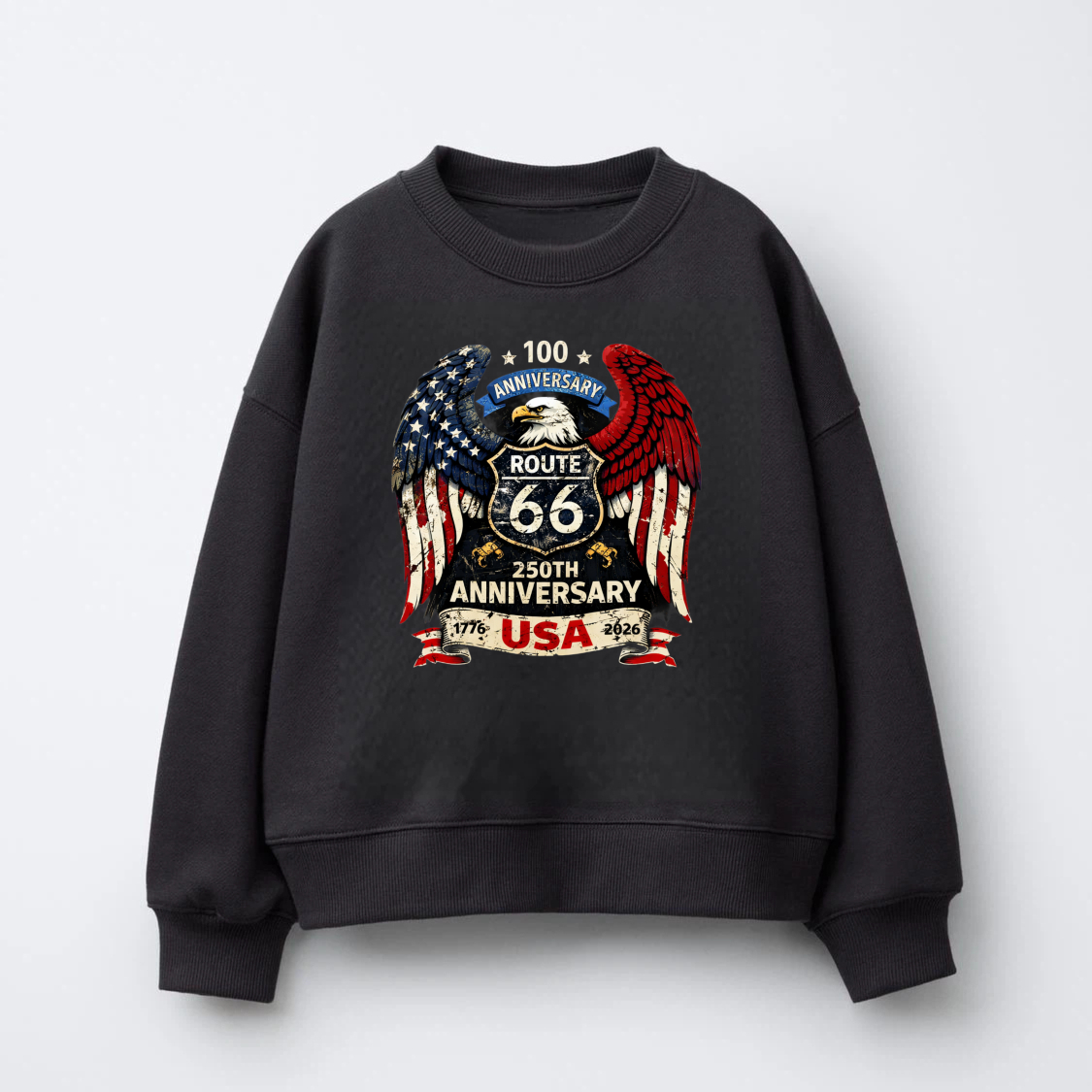 Route 66 100th Anniversary Usa 250th Anniversary Eagle American Flag Sweatshirt