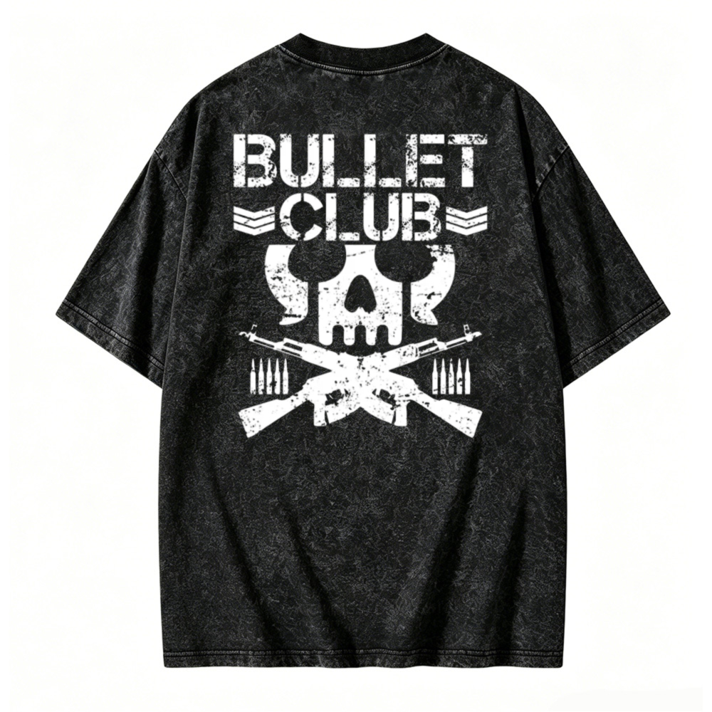 Bullet Club Skull And Crossed Guns Graphic Washed T-shirt