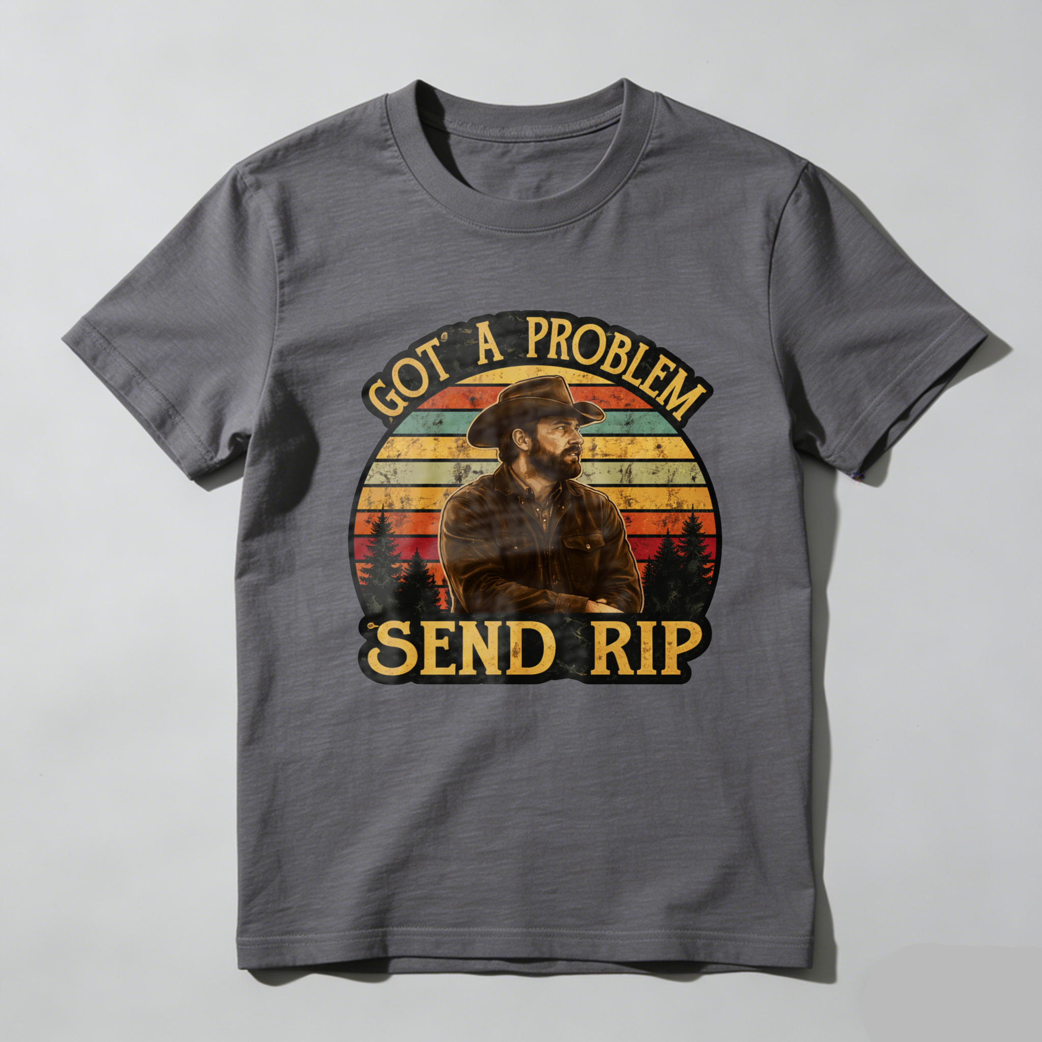 TEECURENT Got A Problem Send Rip Country Cowboy Vintage Sunset T-Shirt