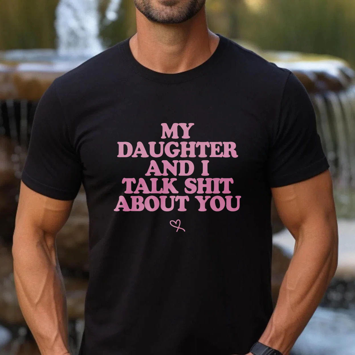 TEECURENT My Daughter And I Talk Shit About You T Shirt For Women Funny Mother Daughter Gift Pink Text Black Tee