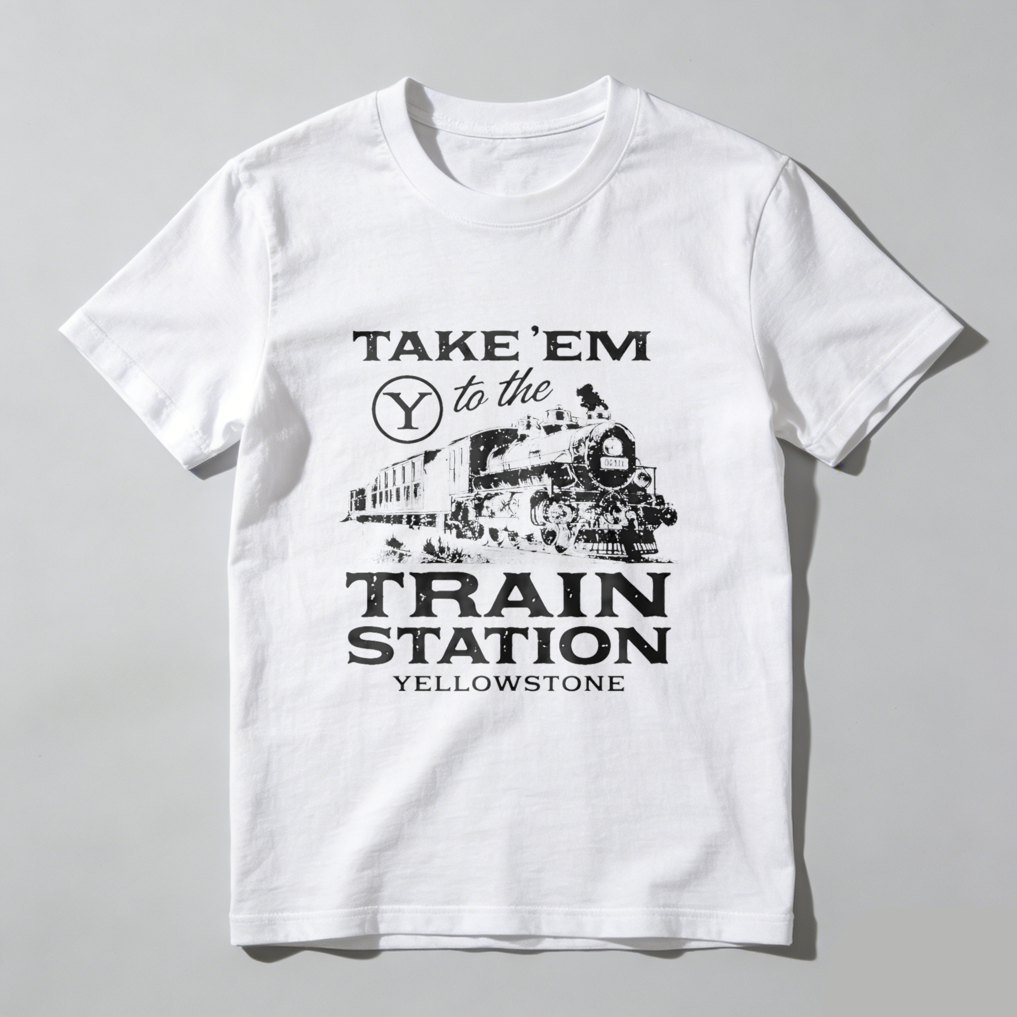 TEECURENT Take Em To The Train Station Yellowstone T Shirt Black Classic Fit Men Women Unisex Railroad Locomotive Graphic Tee
