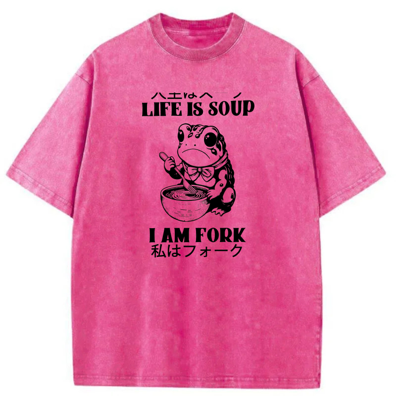 Life Is Soup I Am Fork Frog Eating Bowl tshirt 100% cotton